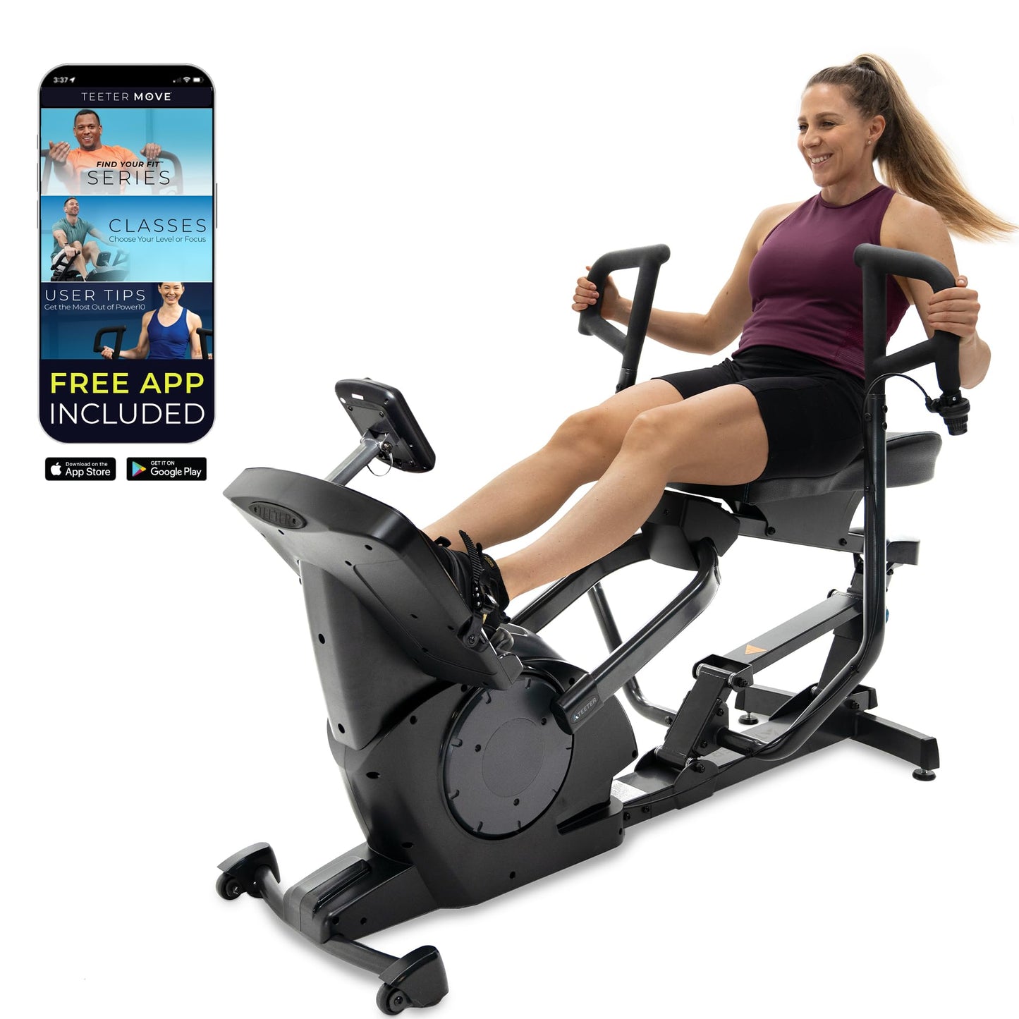 Teeter Power10 Rower with 2-Way Magnetic Resistance Elliptical Motion - Indoor Rowing Machine w/Bluetooth HRM Connectivity, Teeter Move App - Free Classes & Coaching (Power10)