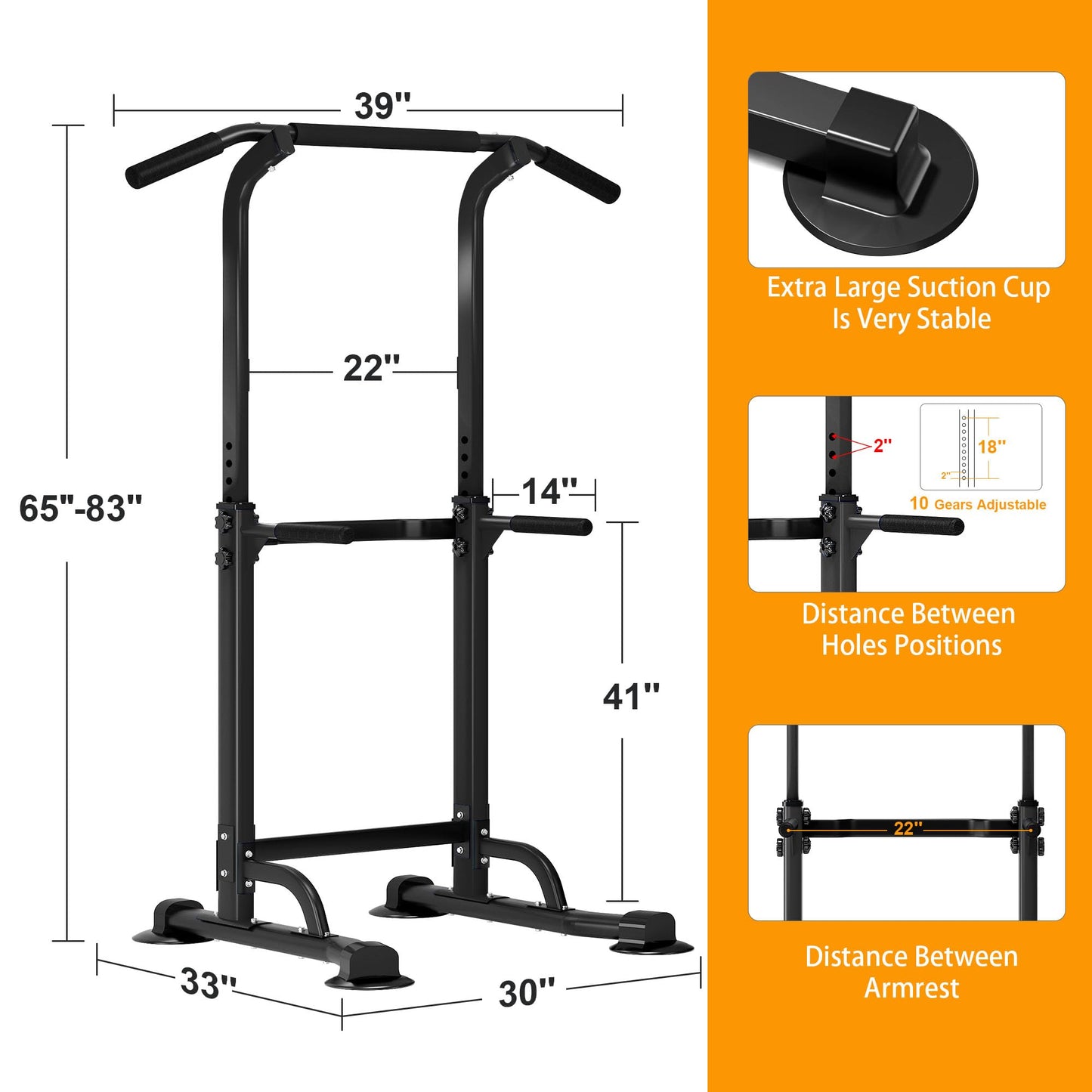 DlandHome Power Tower Pull Up Dip Station Multi-Function Fitness Equipment for Strength Training Adjustable Height Dip Stand for Home Gym, Black