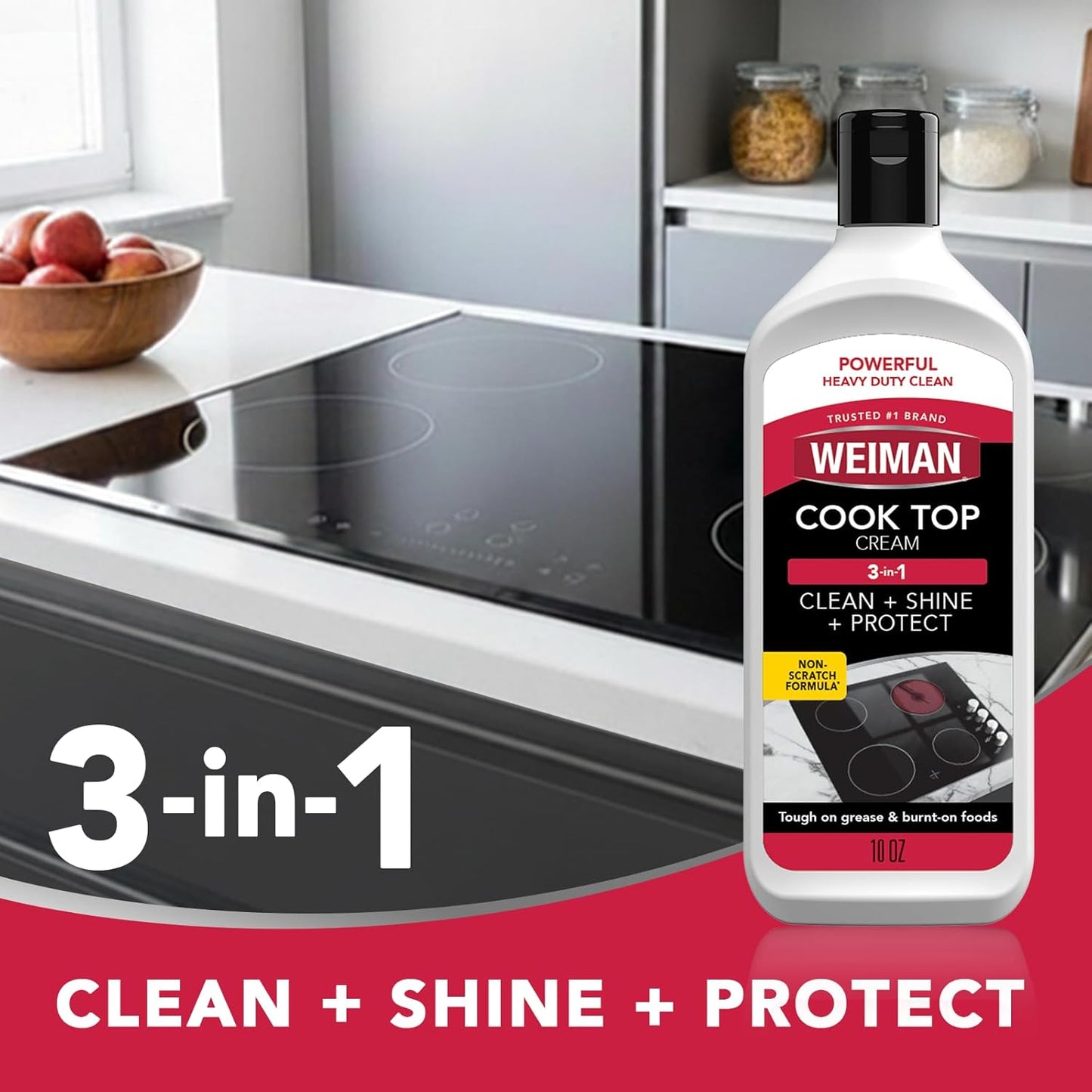 Weiman Ceramic & Glass Cooktop Cleaner - Heavy-Duty Polish with 3 Scrubbing Pads | 10 Ounce Bottle