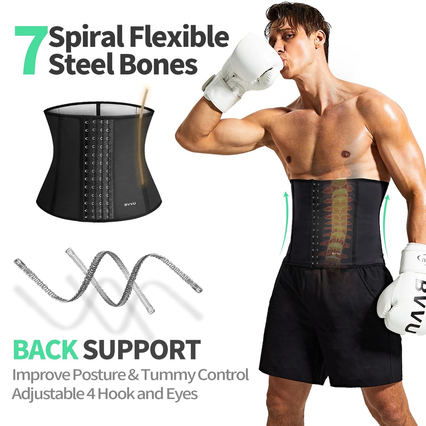 BVVU Waist Trainer for Men Waist Trimmer Tummy Control Sauna Sweat Belt Stomach Wrap Lower Belly Fat Back Support Black