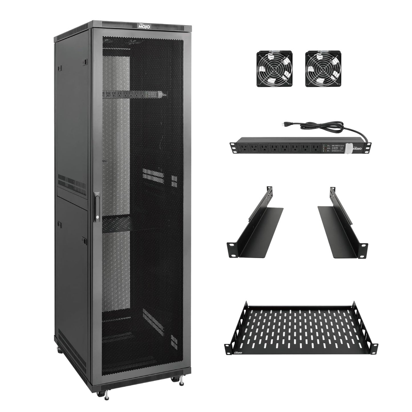 Tecmojo 42U Server Rack Network Cabinet 23.6" D x 23.6" W, Locking Data Cabinet Enclosure for 19" Server, Networking, AV & IT Equipment, Mesh Door, Black