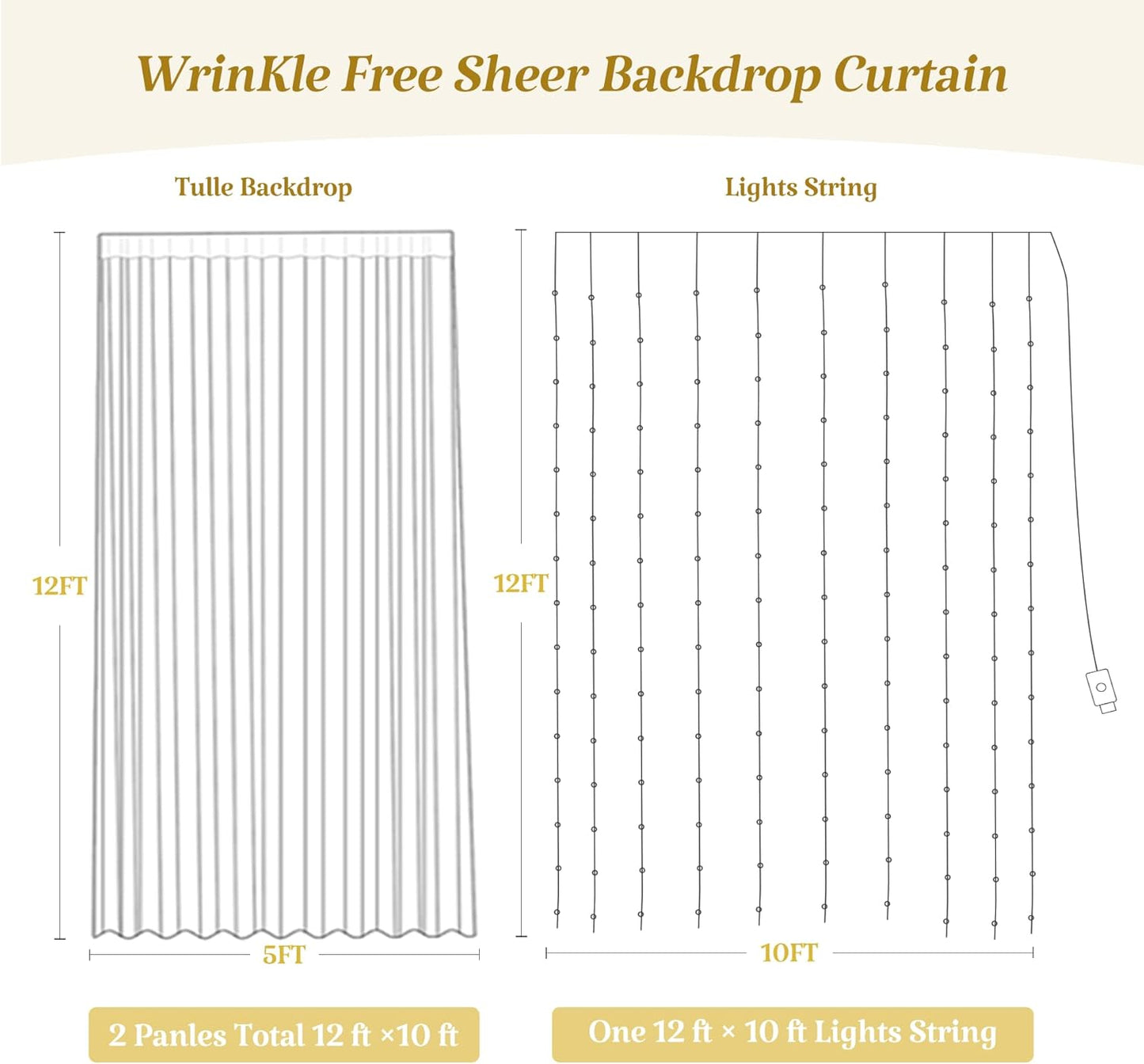 1012ft 2 512ft Baby Blue Sheer Tulle Backdrop Curtains with Lights String for Parties Baby Shower Decorations for Boy