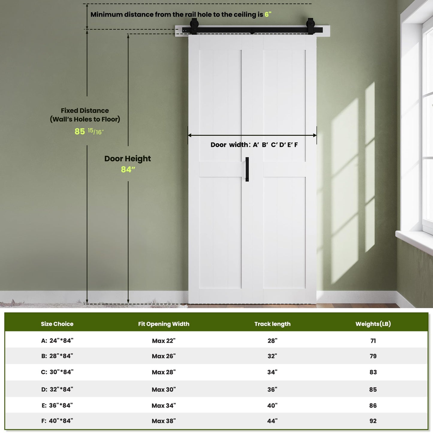SMARTSTANDARD Bifold Barn Door 40'' x 84'',Bi-Fold Sliding Closet Doors with Hardware Kit Included,44'' Track Kit for 2 Doors,Waterproof & Quiet,Pre-Drilled Holes Easy Assembly,White