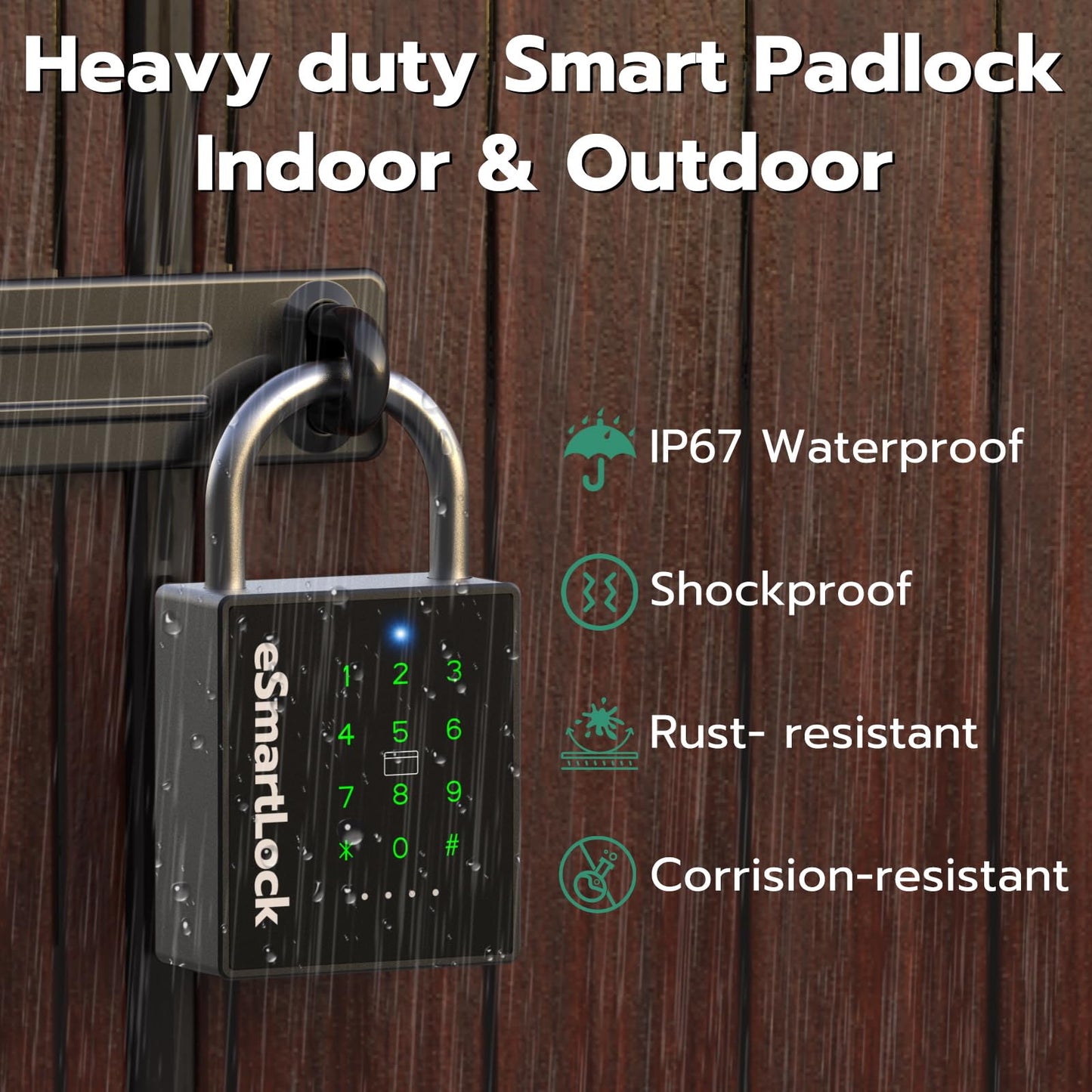 Dhiedas New Smart Padlock with Key, Heavy Duty Combination Padlock, RFID Pad Lock with Codes Bluetooth APP Access, Outdoor Waterproof Electronic Key Lock for Gate Fence Shed Locker Garage Garden