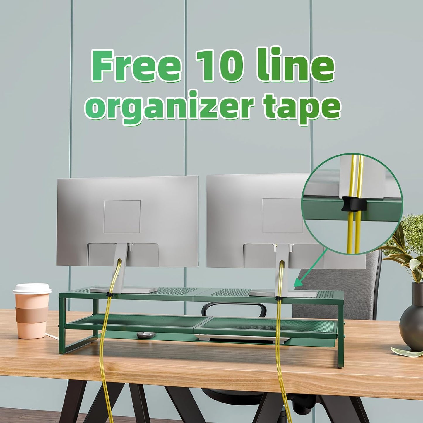 2 2 32"x10" Simple Trending Tier Metal Dual Monitor Stand Riser, Computer Office Desktop Organizer for Monitors
