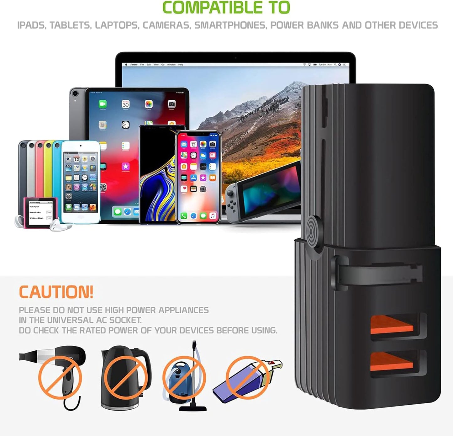 Works For One Vision by Cellet Dual Universal USB Adapter Works for Motorola One Vision for Worldwide Power and Travel