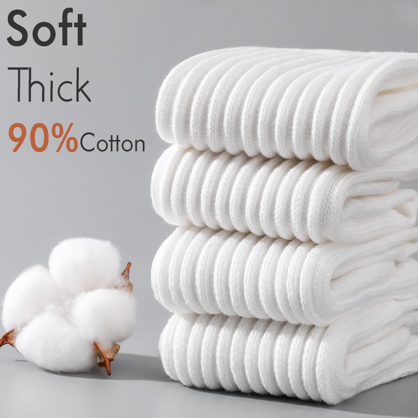 HONGTEYA Crew Socks for Women Cozy Cotton Slouchy Athletic Socks Slouch Boot Calf Workout Socks Size 5-11 (US, Alpha, One Size, Regular, Tall, 3 Pairs White*3)