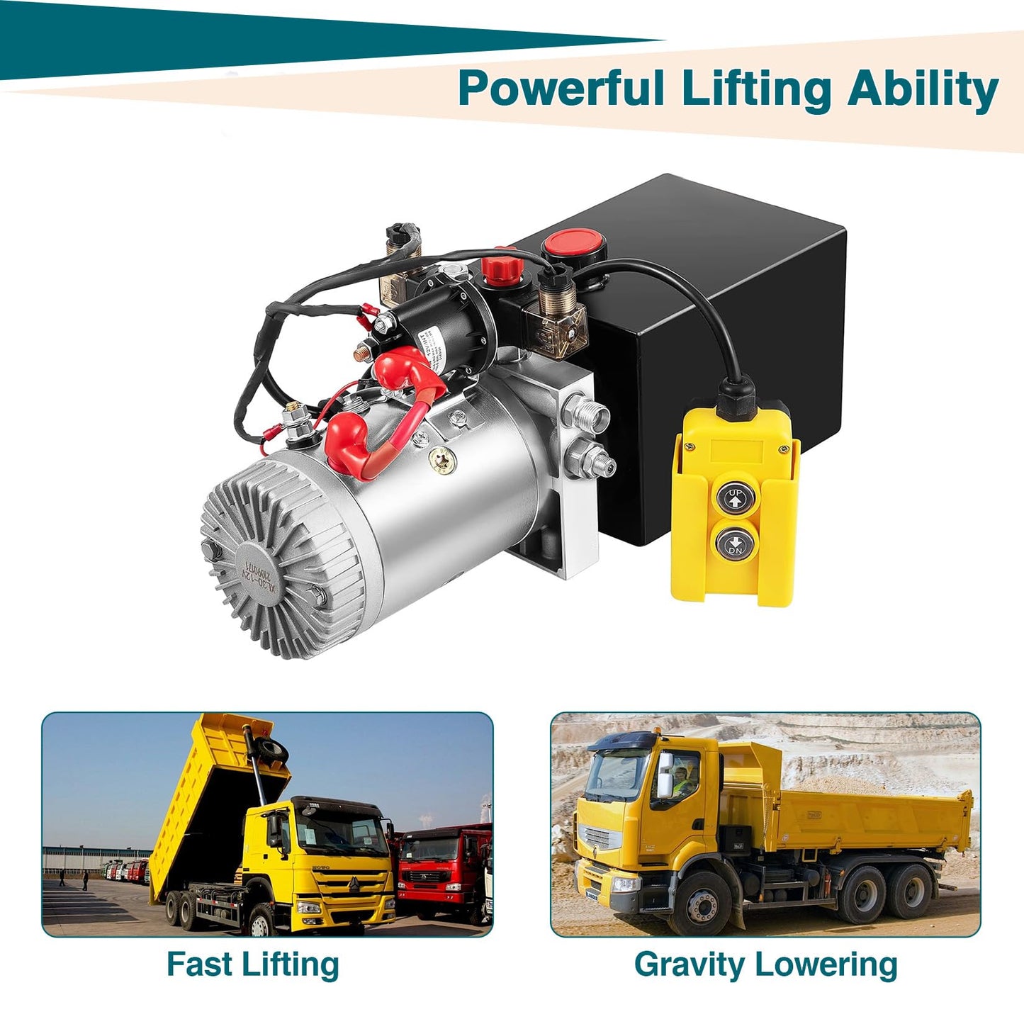 12V Double Acting Hydraulic Pump Power Unit, Heavy Duty Industrial Hydraulic Power Pack with 8 Quart Metal Reservoir, High Pressure DC Hydraulic Unit for Dump Trailers, Log Splitters, Lifts