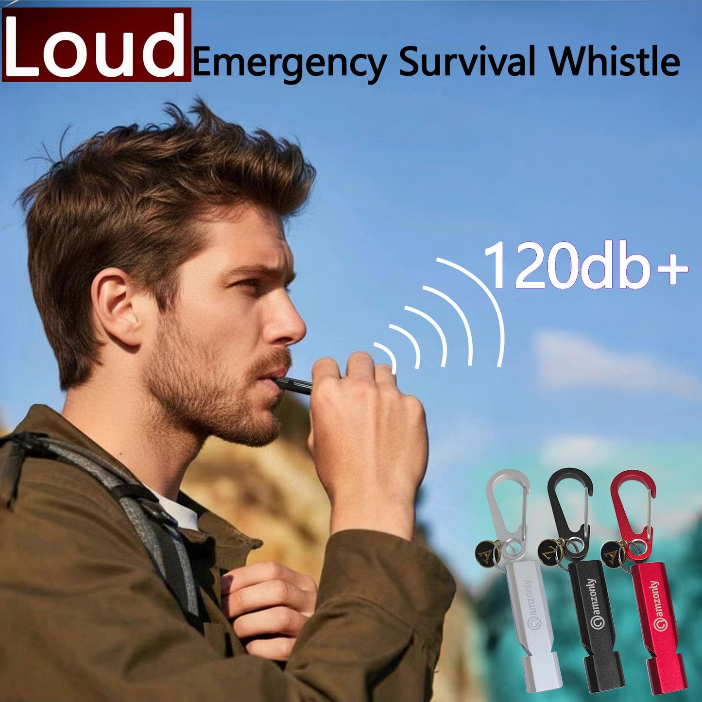 Emergency Whistles, 120db Safety Whistle with Carabiner Clip for Keychain, Survival Shrill Loud for Camping Hiking Boating, 2Pack Silver
