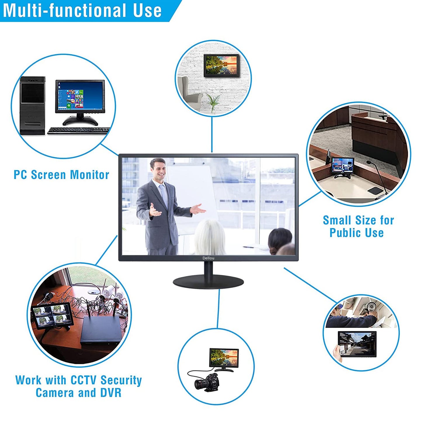 Elweyoo 22 inch Monitoring LCD Display Security Camera Monitor Multifunction Interface HDMI, AV, BNC, VGA, USB, PC Input CCTV Computer Monitor Built-in Speaker 1920x1080 Full HD, Black