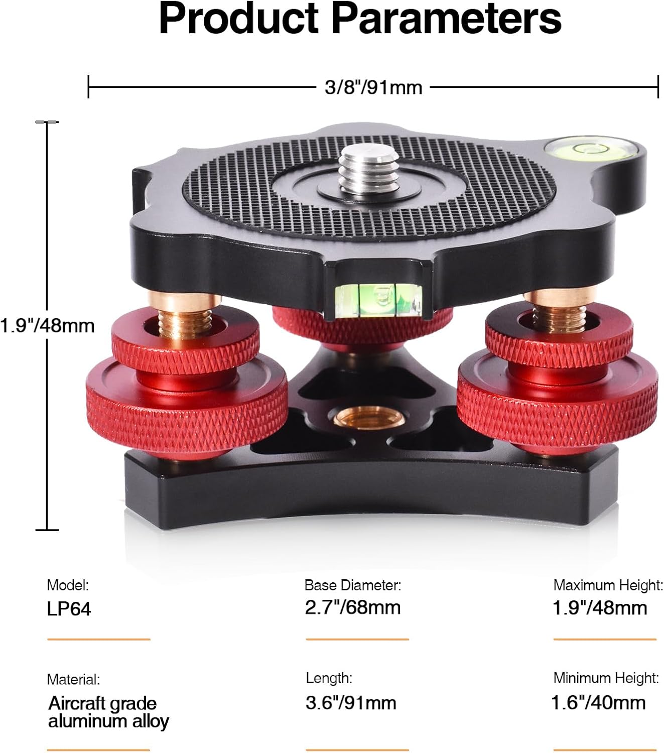 yqlbgprj Leveler,3/8Thread,+/-5Precise 3axis Head,LP642026 Tripod Leveling Base,Camera Head Angle