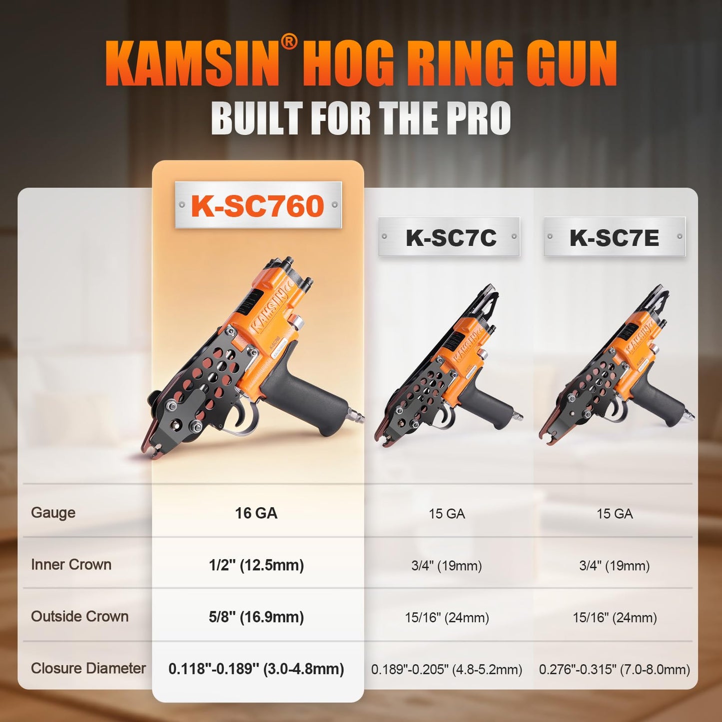 K-SC760 16 Gauge 1/2-Inch Hog Ring Gun, 3.0-4.8mm Closure Diameter Pneumatic Hog Ring Tool, Automatic C Ring Plier, Hog Rings Tool for Fencing, Cages (K-SC760 C Ring Gun)