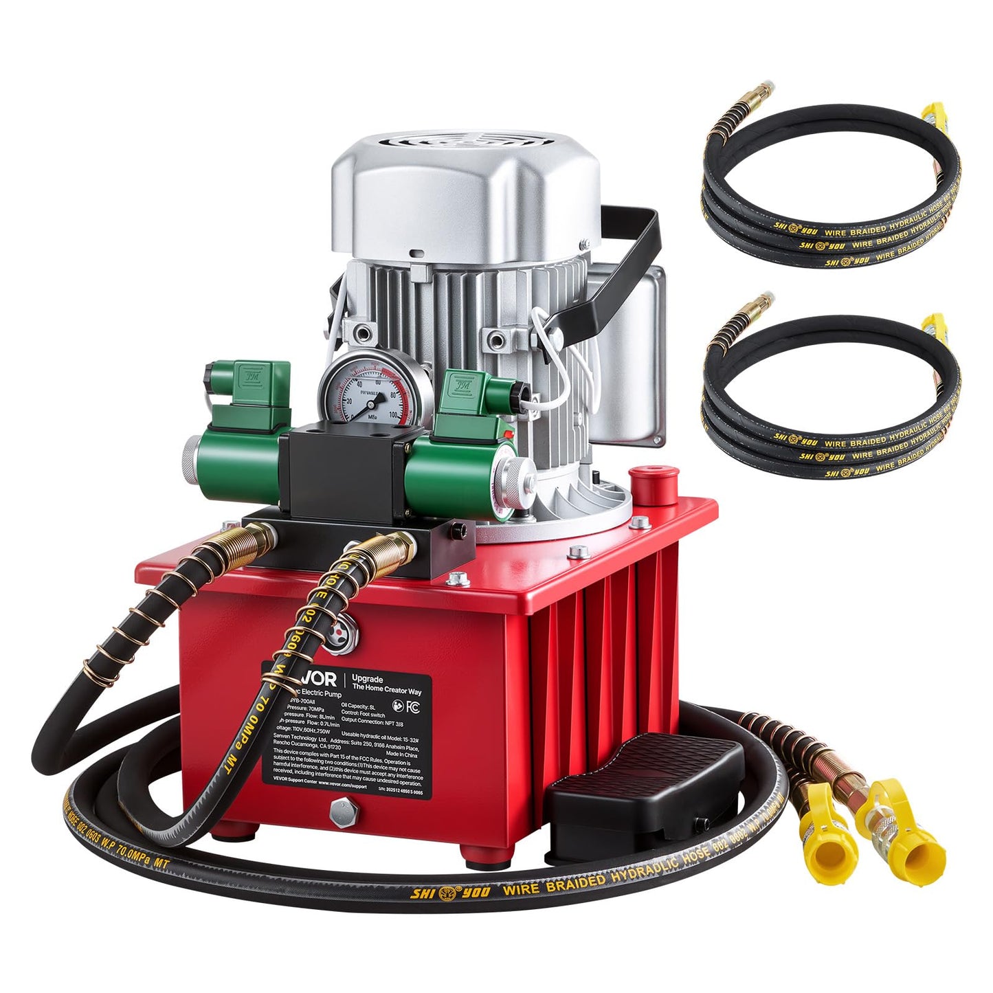 VEVOR Electric Driven Hydraulic Pump, 750W 10,000 PSI, 120V Double Acting Hydraulic Pump Power Pack Unit, Solenoid Valve with Pedal Switch, 2.1 Gal / 8L, for Punching, Bending, Double Acting Cylinders