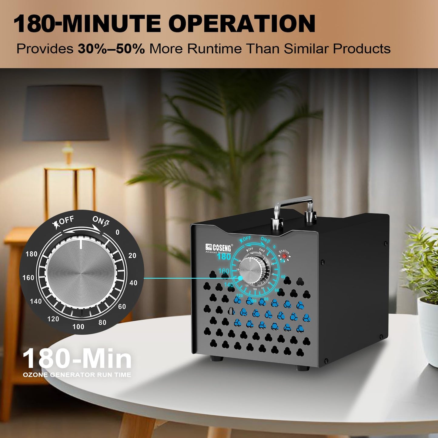 Ozone Generator for Home with 10-Second Delay Start, Ozone Machine Odor Removal for Car, Smoke, Pet, Bathroom, Basement – Covers Up to 1500 Sq.Ft – Black