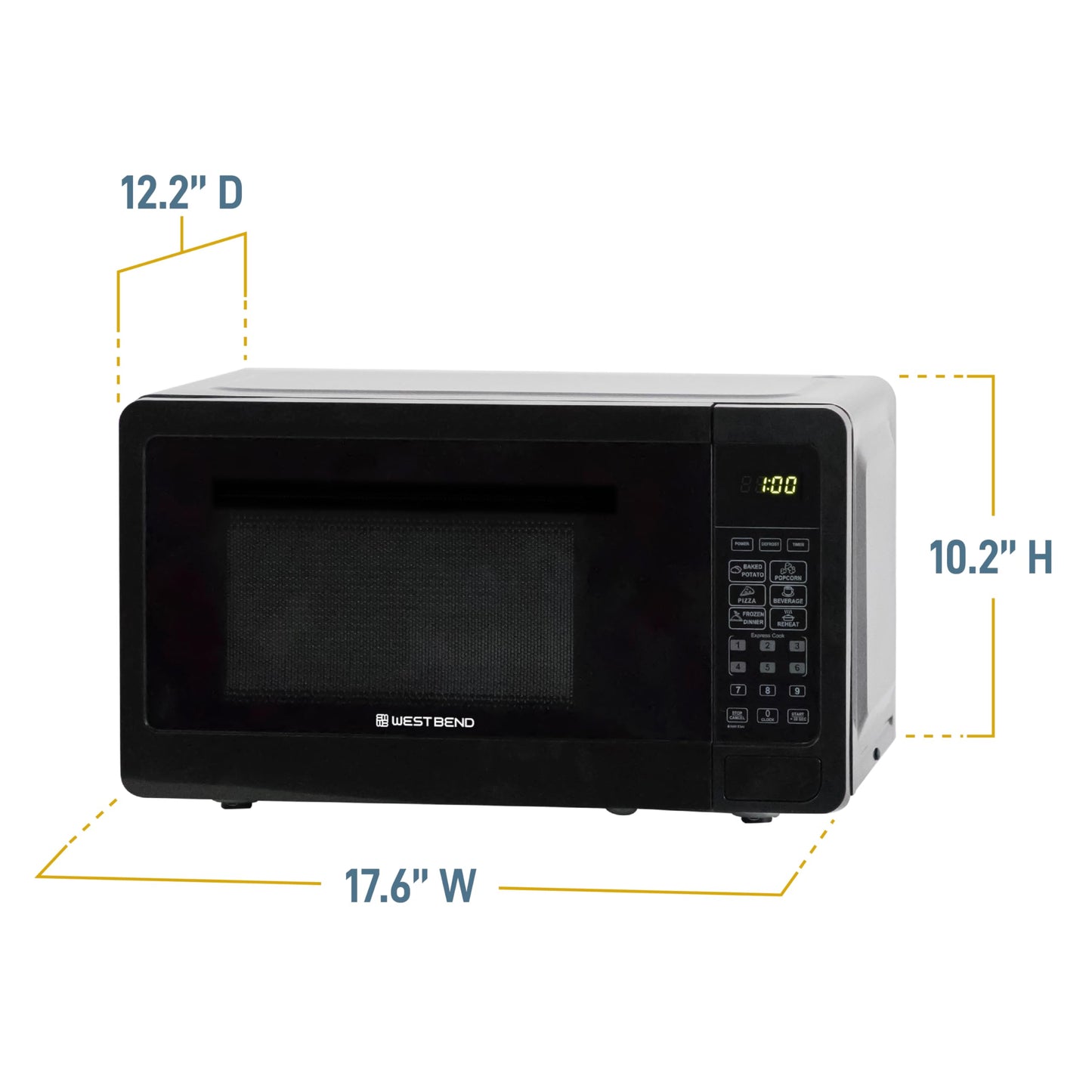 West Bend Microwave Oven 700-Watts Compact with 6 Pre-Set Cooking Settings, Speed Defrost, Electronic Control Panel and Glass Turntable, 0.7 Cu.Ft., Black