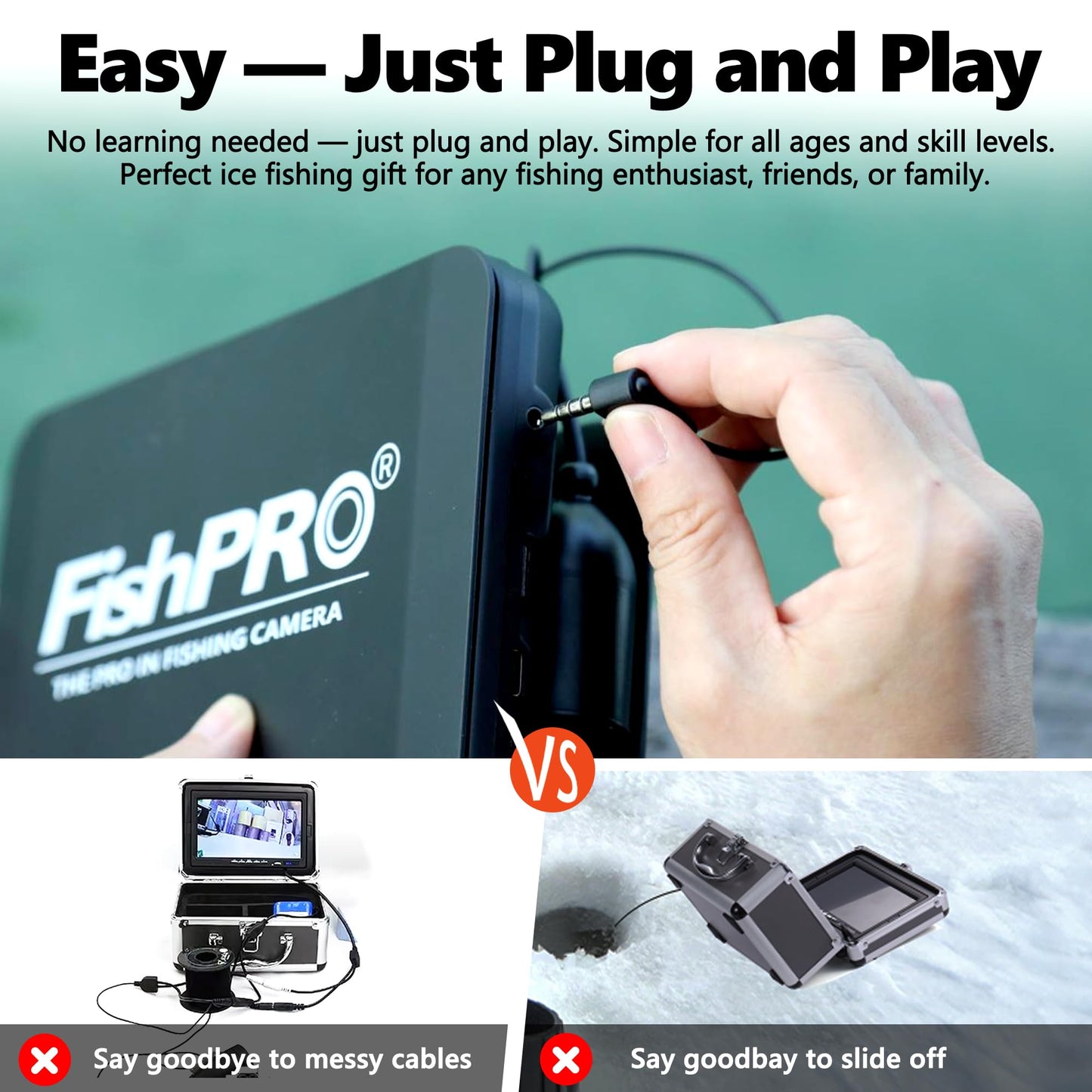 [FishPRO® 2026 Upgrade] NO.1 HD 1080P Underwater Fishing Camera 7'' IPS- w/10,000mAh (Ease to Use) N/DVR Ice Fishing Camera, Fish Finder Camera for Ice Lake Boat Fishing w/USB-C, LED+IR, 82ft