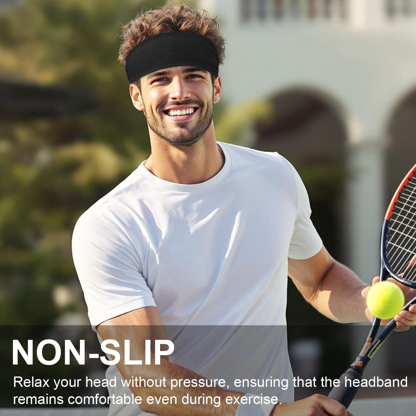 Qearl 4 Packs Cooling Sports Headbands for Men Elastic Workout Sweatbands Moisture Wicking Non-Slip Wide Headbands for Running Cycling