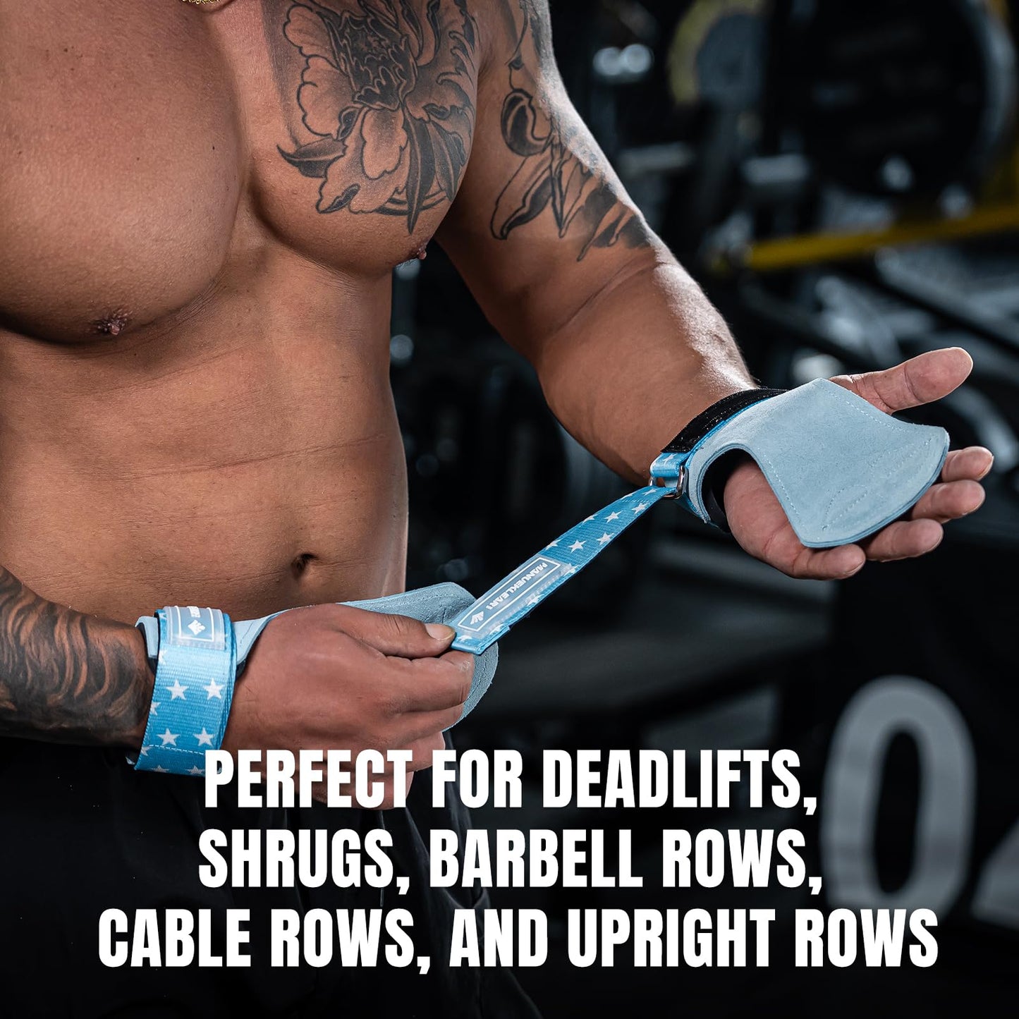 MANUEKLEAR Gym Straps, Double Leather Lifting Straps for Men Deadlift with Cushion Wrist Loop, Gym Lifting Wrist Wraps for Weightlifting