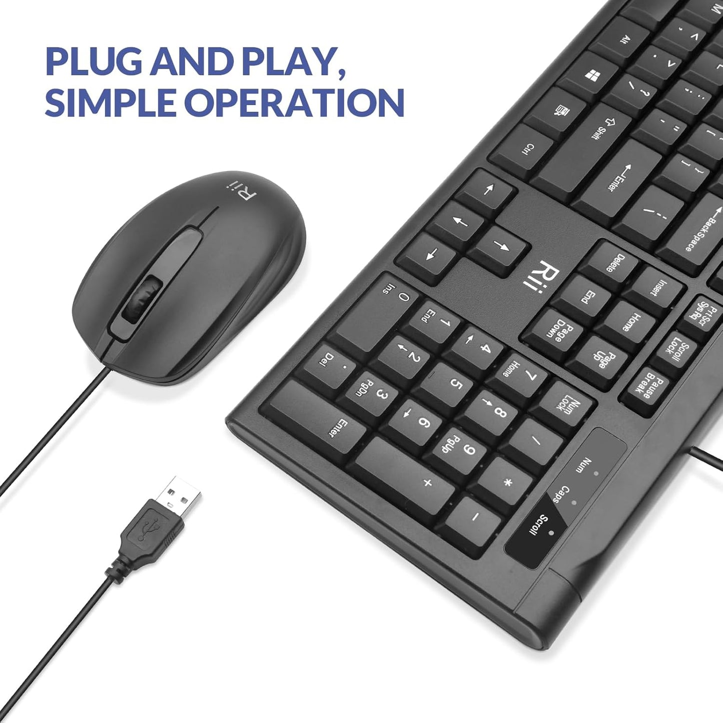 Rii RK907 10/8 7 Wired Keyboard and Mouse Combo, USB Ultra-Slim Compact USB Wired Keyboard and Mouse Combo for Mac