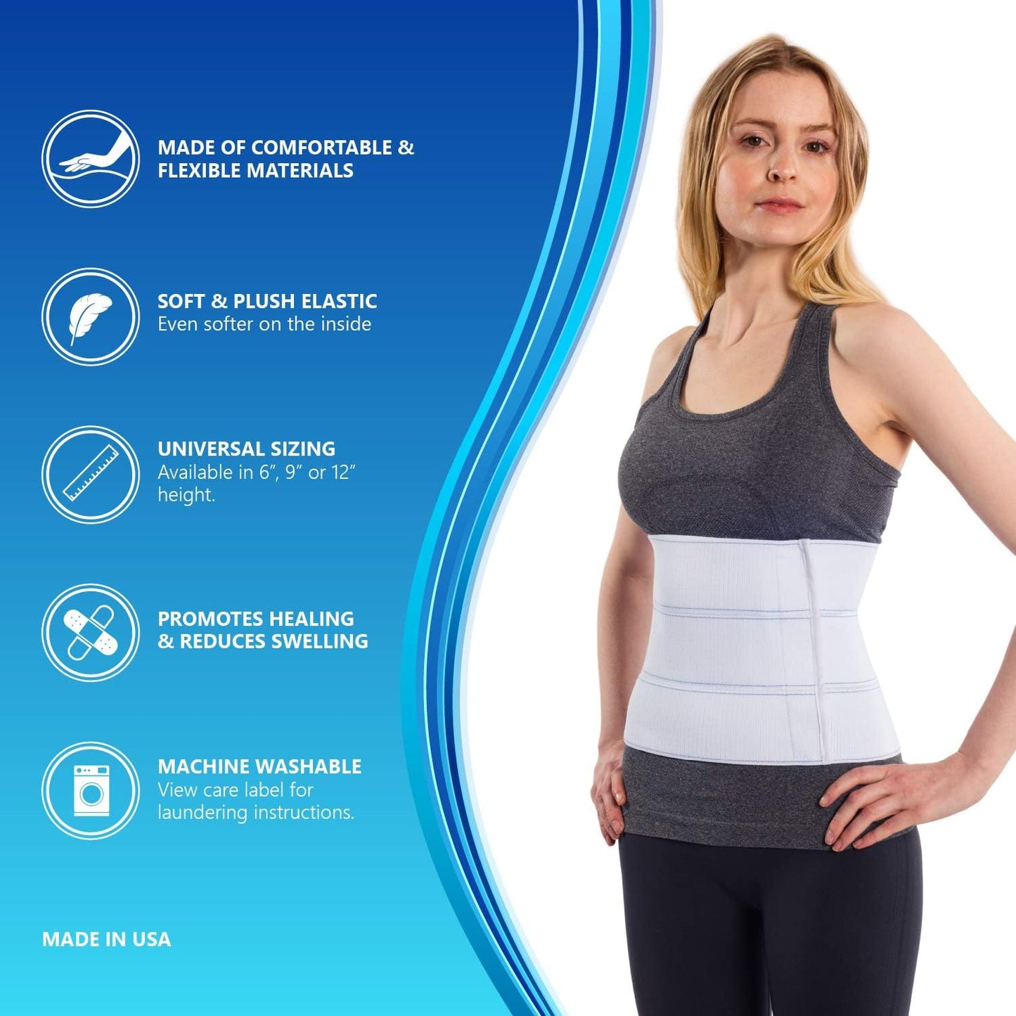 NYOrtho Pediatric Abdominal Binder (Fits 20¨ - 30¨) - 9" Height, 3 Panel Post-Surgery Compression Wrap for Teens, Support Belt for Hernia, Muscle Strain, Back Pain, Recovery, Latex-Free - Made in USA