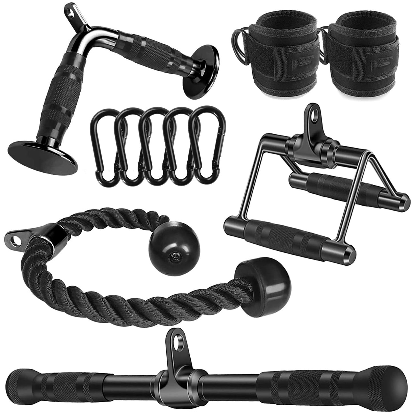 WNOEY Cable Attachments for Gym, Cable Machine Attachment Set, LAT Pulldown Attachments, Cable Machine Accessories, Tricep Pull Down Attachment, Home Gym Accessories (11 Pcs Set)