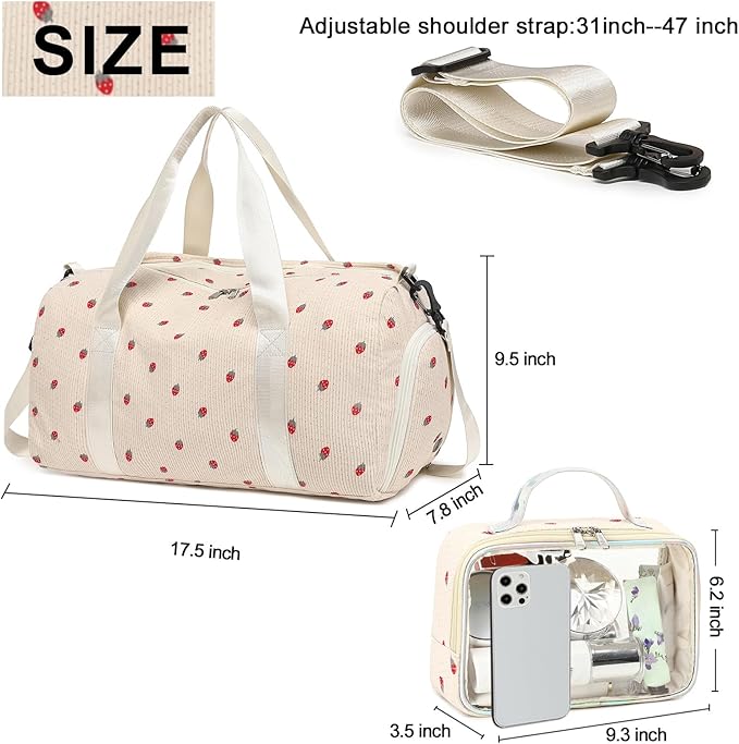 Duffle Bag for Gym Sports Women Girls Workout Travel Bag Weekender with Shoe Compartment and Wet Pocket