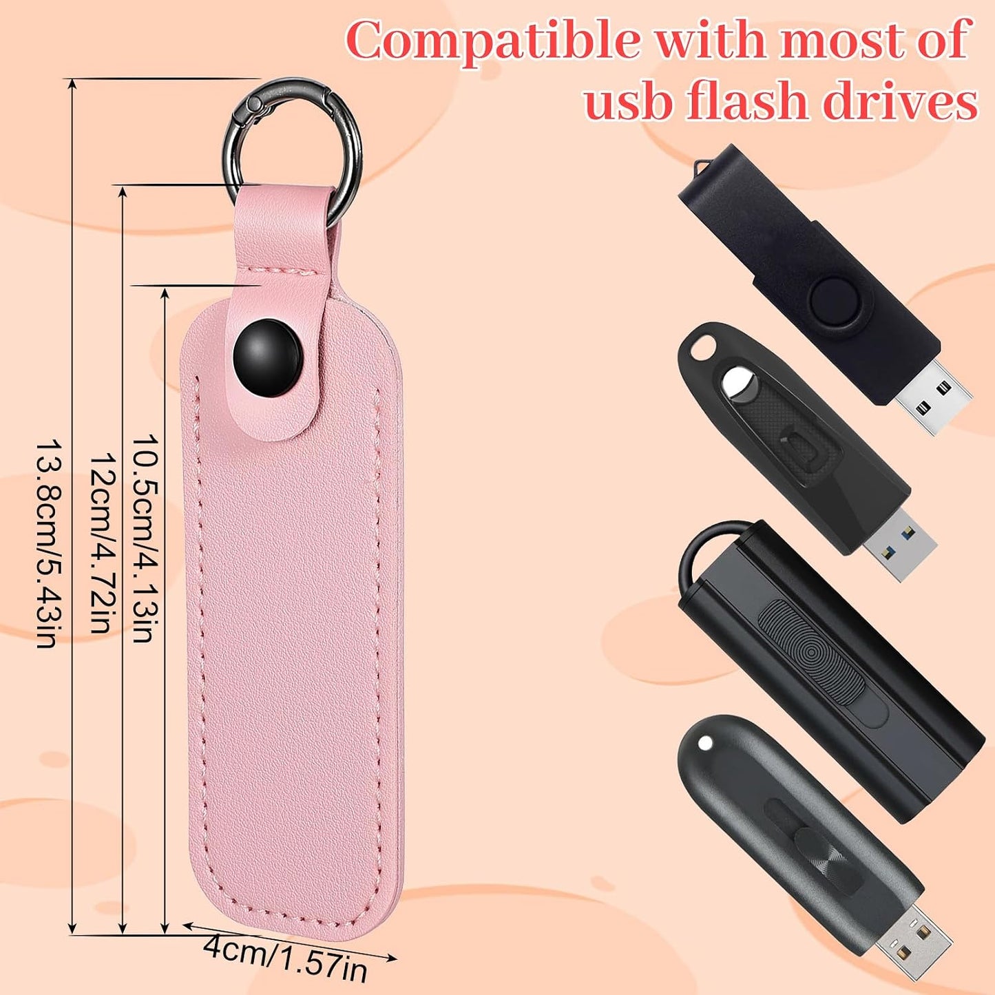 Ymapinc Pink Leather USB Flash Drive Case, Cute Pink Thumb Drive Holder for Women Girls, Portable Keychain USB Pouch