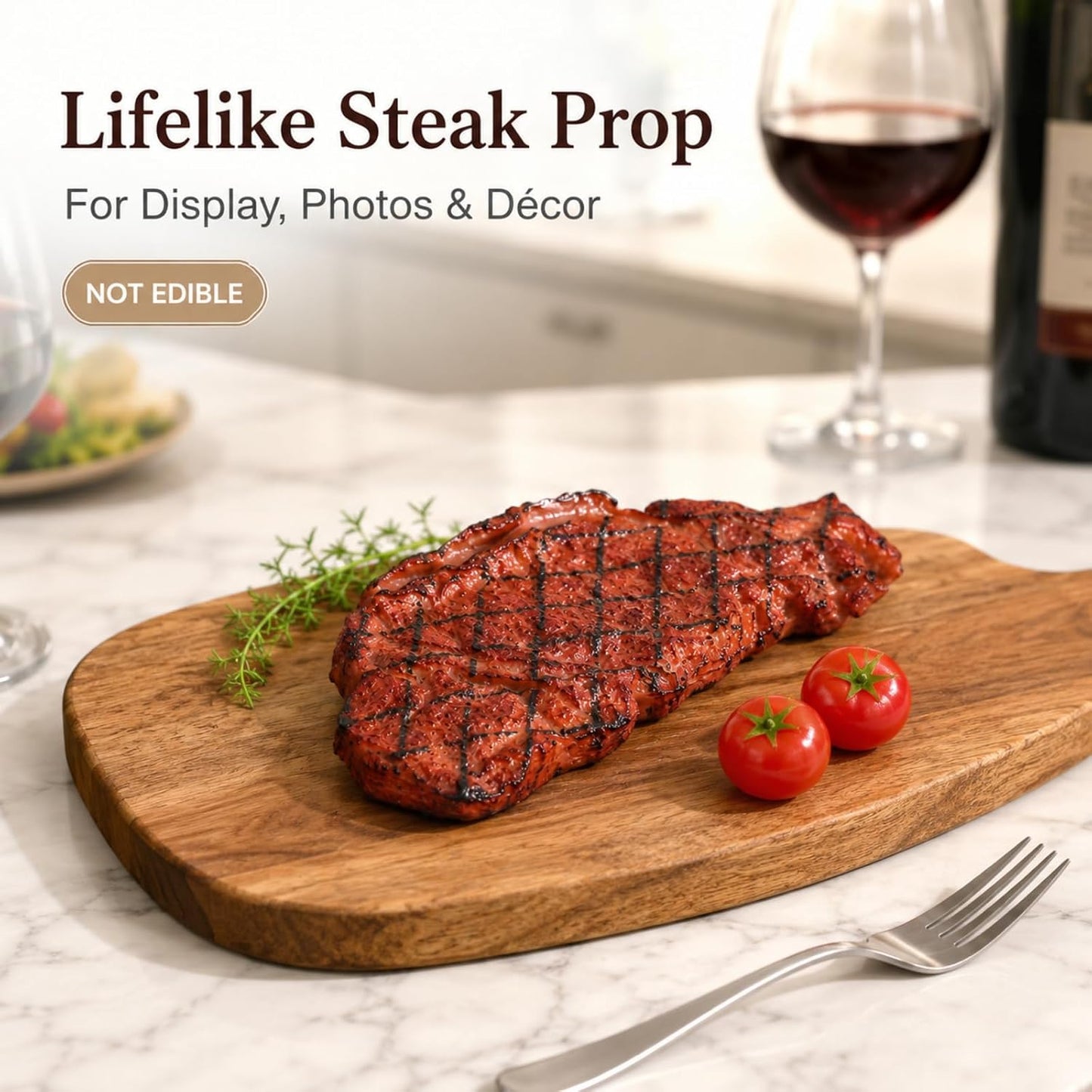3 jojofuny Pcs Fake Steak Props, Realistic Artificial Grilled Steak Model, Cooked Meat Food Replica with Grill Marks