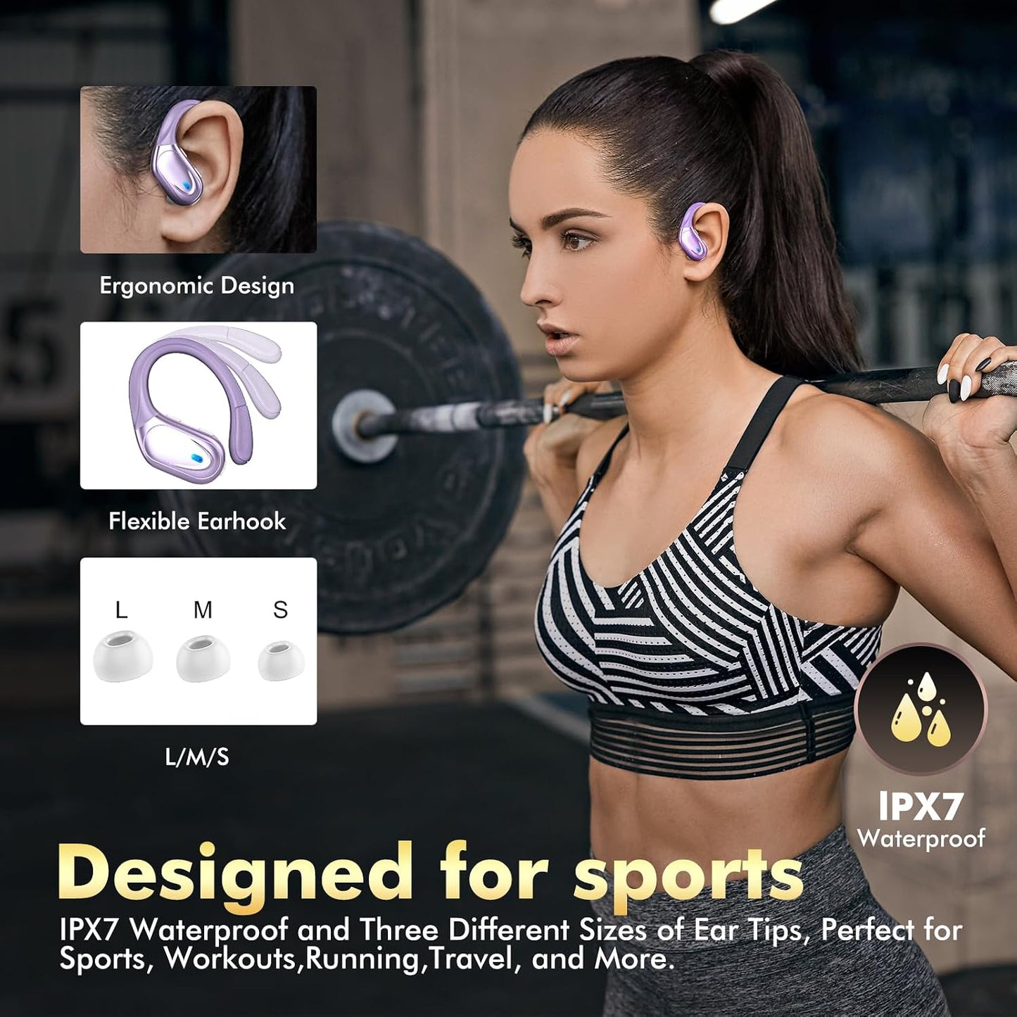 5.3 80H IPX7 HAOYUYAN Wireless Earbuds Bluetooth Headphones with Playback, Waterproof Over Ear Buds with LED Power