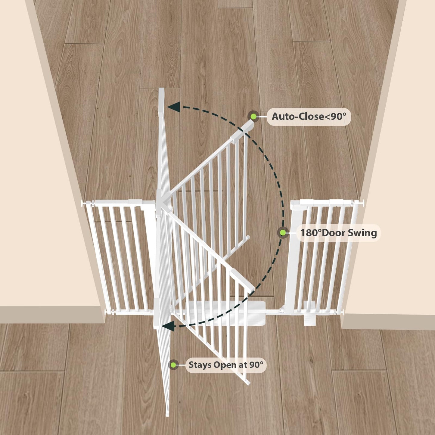 Amibud Extra Wide Baby Gate Fits 30-63 Inch Wide Opening, Toddler Pet Gate for Stairs Doorways Hallways Indoor, Walk Thru Large Long Dog Gates Pressure Mounted Black
