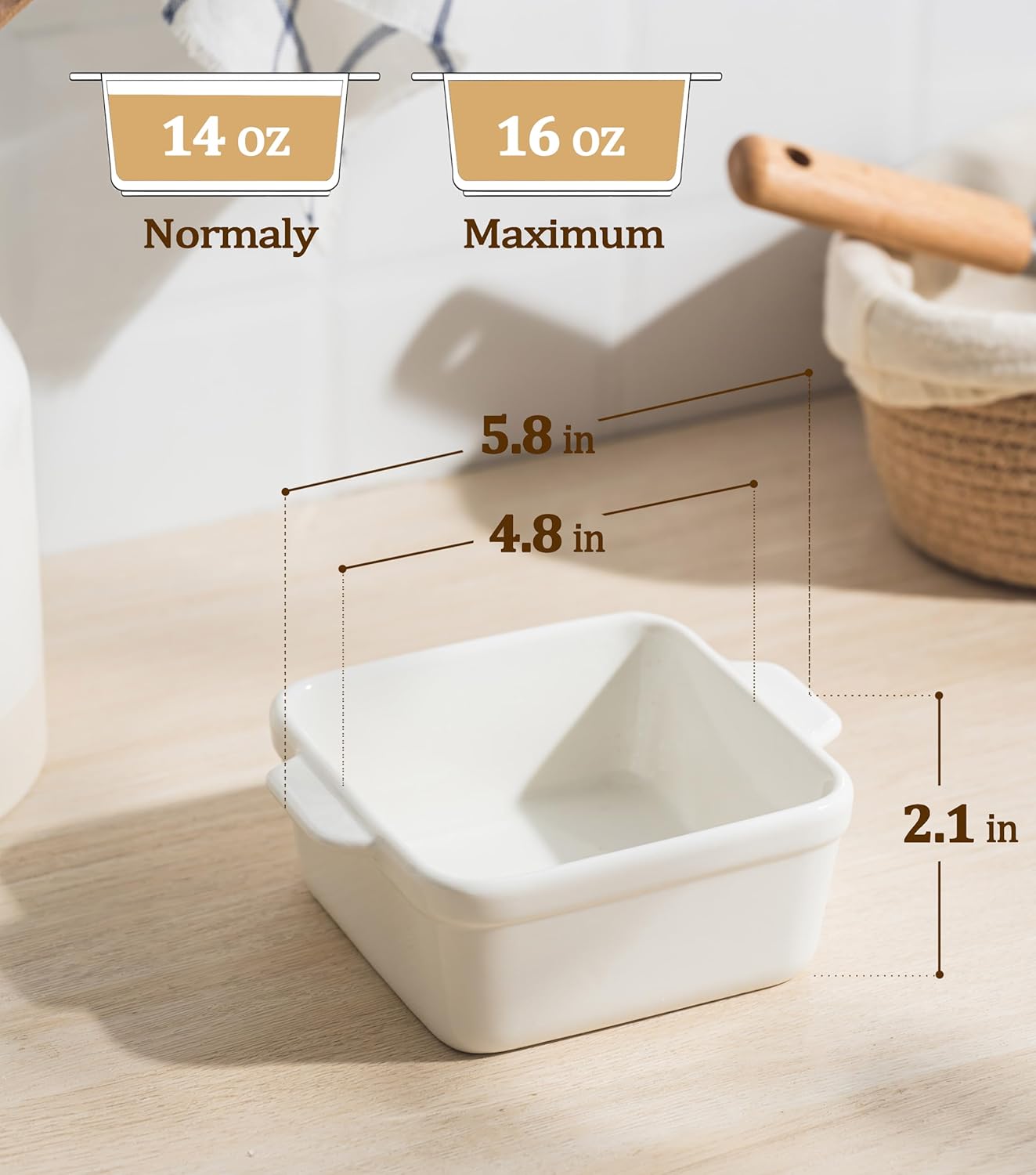 Regine Switzerland 16 oz Small Baking Dish Set - 4 Ceramic Casserole Dishes for Oven & Freezer Safe Meal Prep