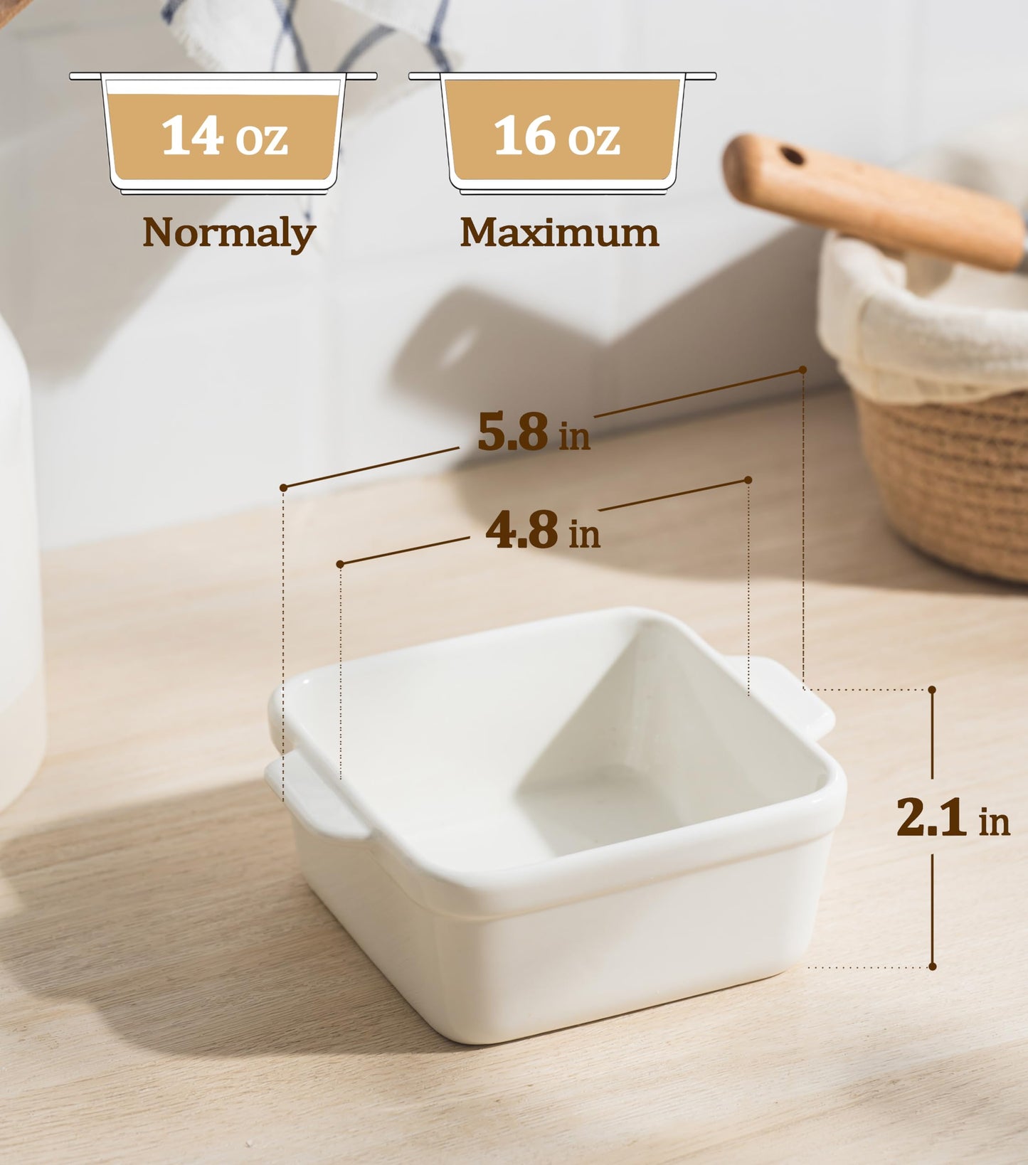 16 oz Small Baking Dish Set of 4, Individual Casserole Dishes for Oven, Ceramic Square Ramekins for Meal Prep, Lasagna, Desserts, Freezer Safe