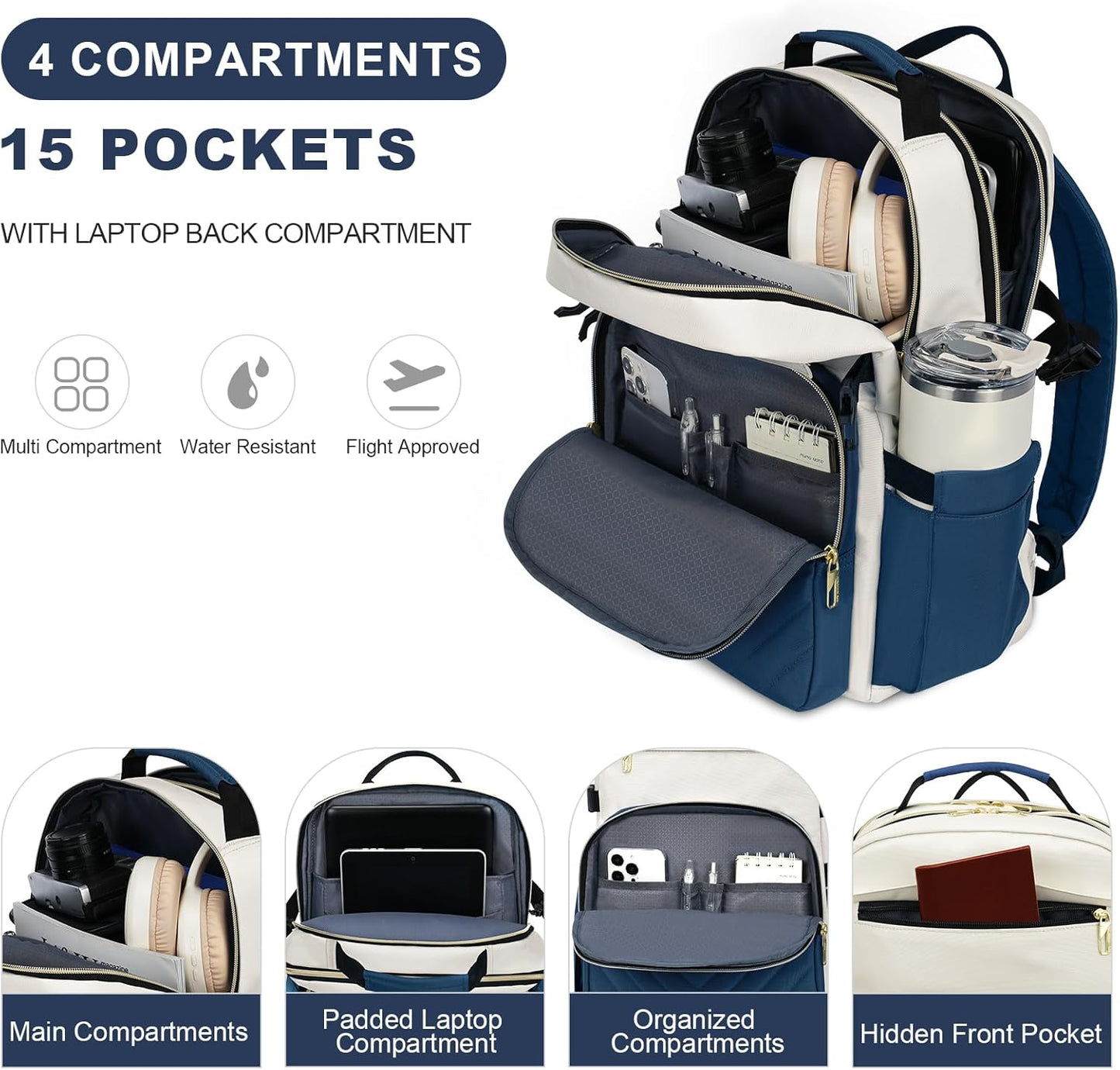 Backpack Pocket,17.3 inch Backpack,Waterproof Backpack VANKEAN Laptop for Women with Giant Tumbler Holder School