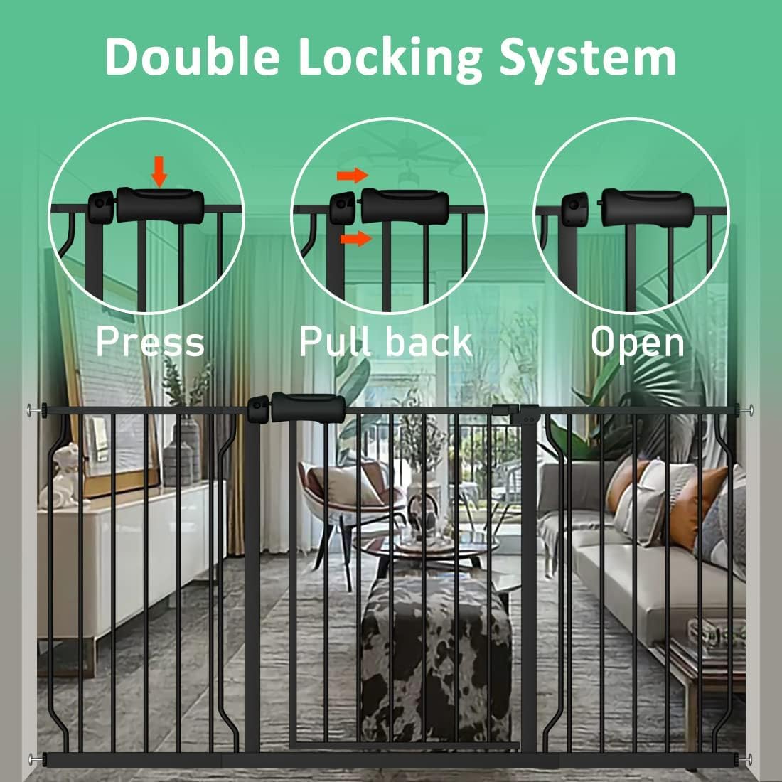 ALLAIBB Extra Wide Pressure Mounted Baby Gate Walk Through Child Kids Safety Toddler Tension Black Long Large Pet Dog Gates with Extension for doorways Kitchen (62.20-71.26"/158-181cm, Black)