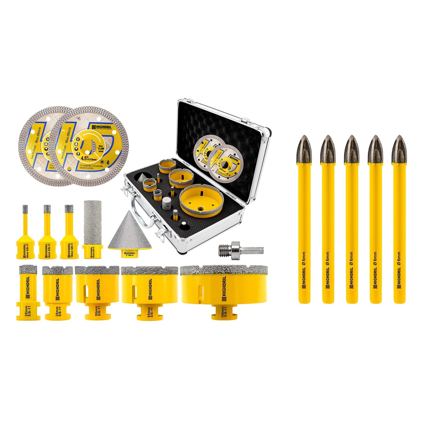 HIGHDRIL 13Pcs Diamond Hole Saw Kit and HIGHDRIL Core Drill Bit Set - 5pcs
