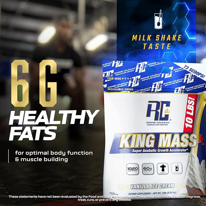 Ronnie Coleman Signature Series King Mass XL Mass Gainer Protein Powder ??Dark Chocolate Weight Gainer with 60g Protein, 180g Carbohydrates, 1,000+ Calories, Creatine & Glutamine ??10 Pound