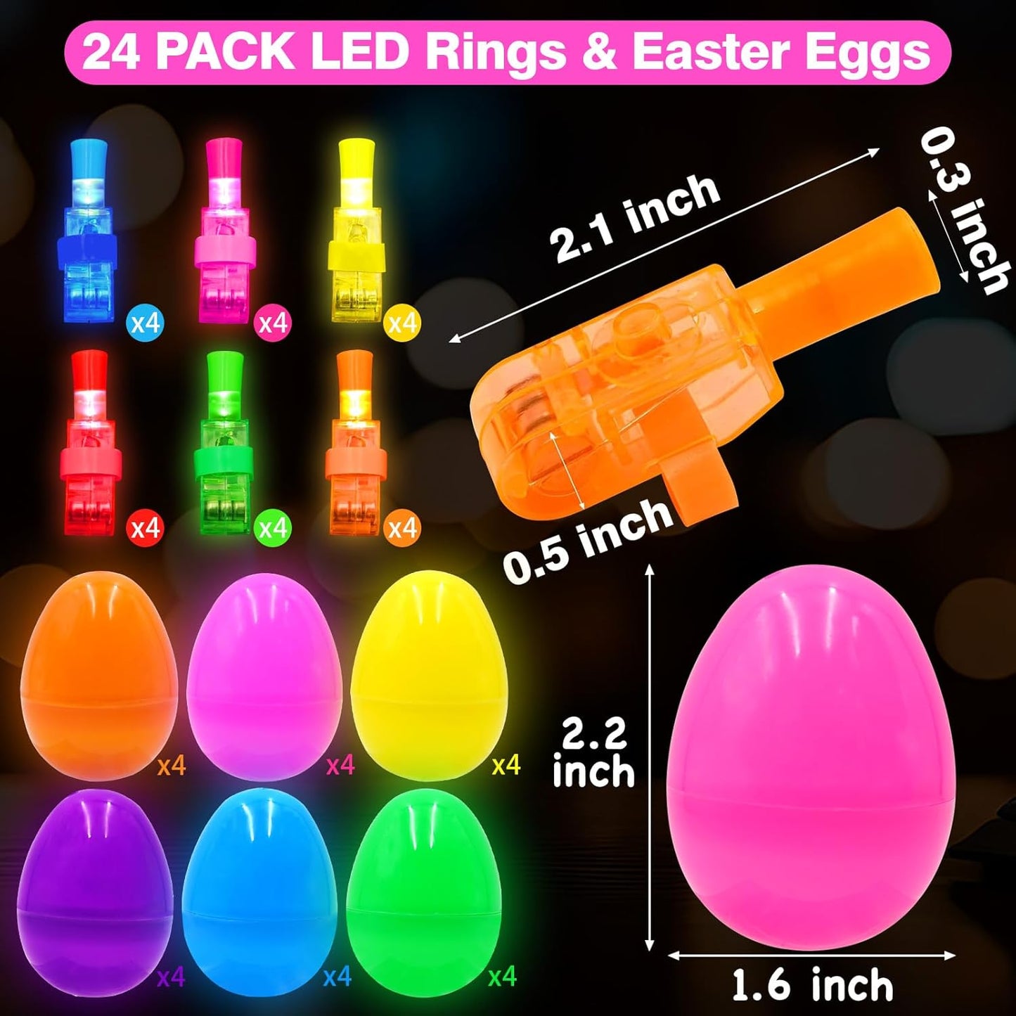 Skiennix 24 Pack Easter Eggs - LED Light Up Toys for Glow In The Dark Fun | Non-Candy Gifts & Party Favors