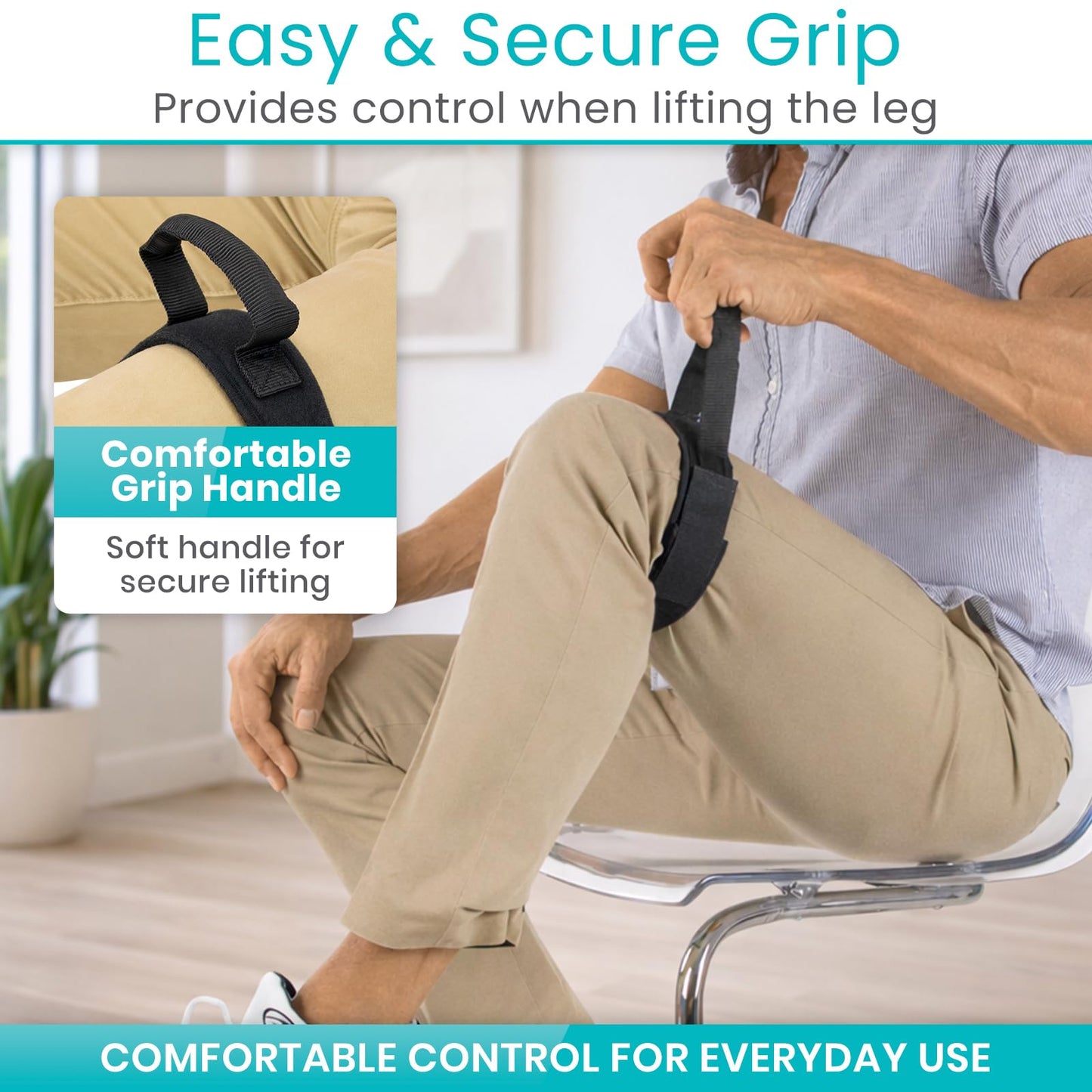 Vive Thigh Lifter Strap (2 Pack) - Pull Up Assistance Band - Medical Equipment Padded Wrist Tool For Leg Movement - Transfer Device For Limited Mobility, Knee Recovery - For Elderly, Senior & Disabled