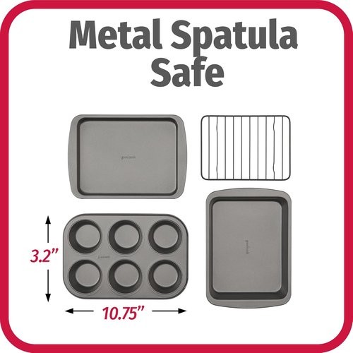 GoodCook Nonstick Steel Toaster Oven Set - 4-Piece Gray Set with Sheet Pan, Rack, Cake Pan & Muffin Pan