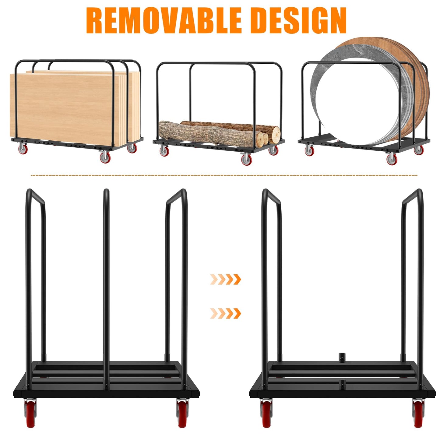 Heavy Duty Table Dolly w/ 5" PU Swivel Wheels | Drywall Dolly Cart w/ 1800 LBS & 10 Table Capacity | Folding Table Cart for Party Events, Hotel, Factory, Warehouse