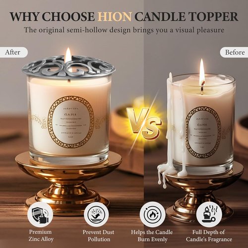 Hion Scented Candle Topper - Decorative Carved Lid for Even Burning | Elegant Space Silver Design