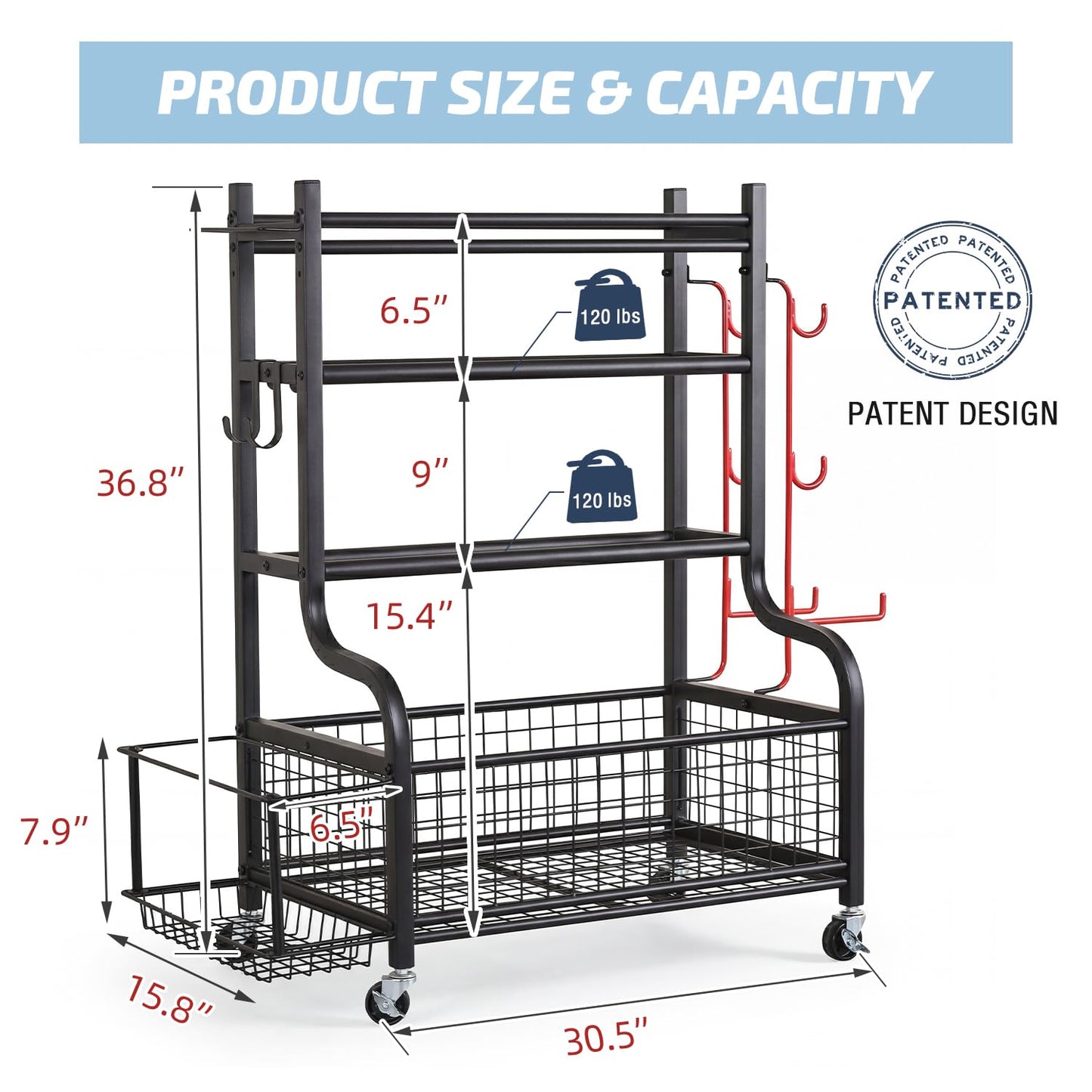 PLKOW Dumbbell Weight Rack, Home Gym Storage for Kettlebells Yoga Mat and Balls, All in One Workout Storage with Wheels and Hooks, Powder Coated Finish Steel