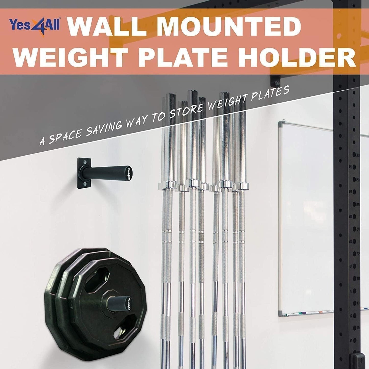 Yes4All Wall Mounted Weight Plate Holder - Fit 2inch Olympic Weight Plates, Protective Rubber Pad (Single)