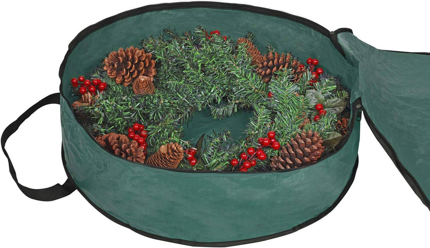 ProPik Christmas Wreath Storage Bag - Heavy Duty Tear Resistant Holiday Container | 36” x 8” (Green)