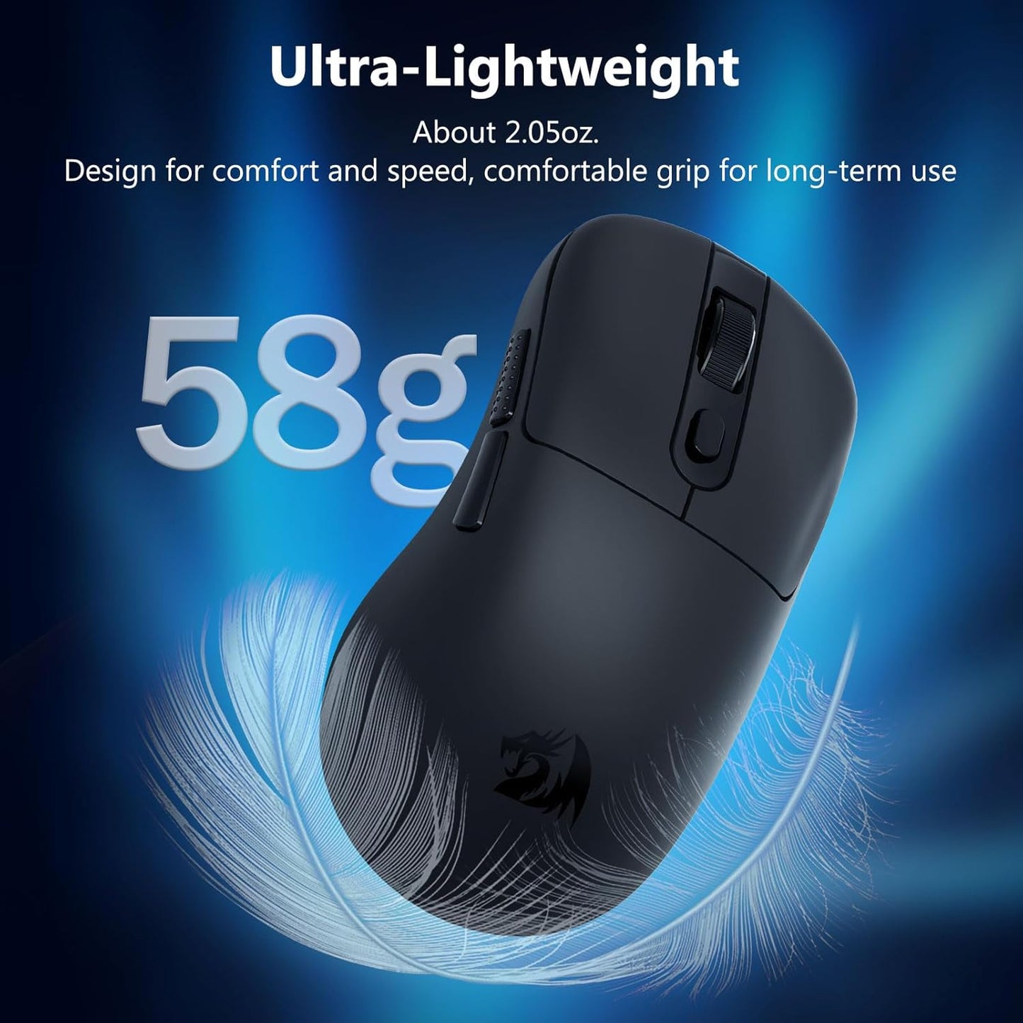 Redragon 58g 12,000 2.4G/Bluetooth/USB-C, PAW3311 75Hr 6 Programmable Wireless Gaming Mouse, Lightweight, DPI, Tri-Mode