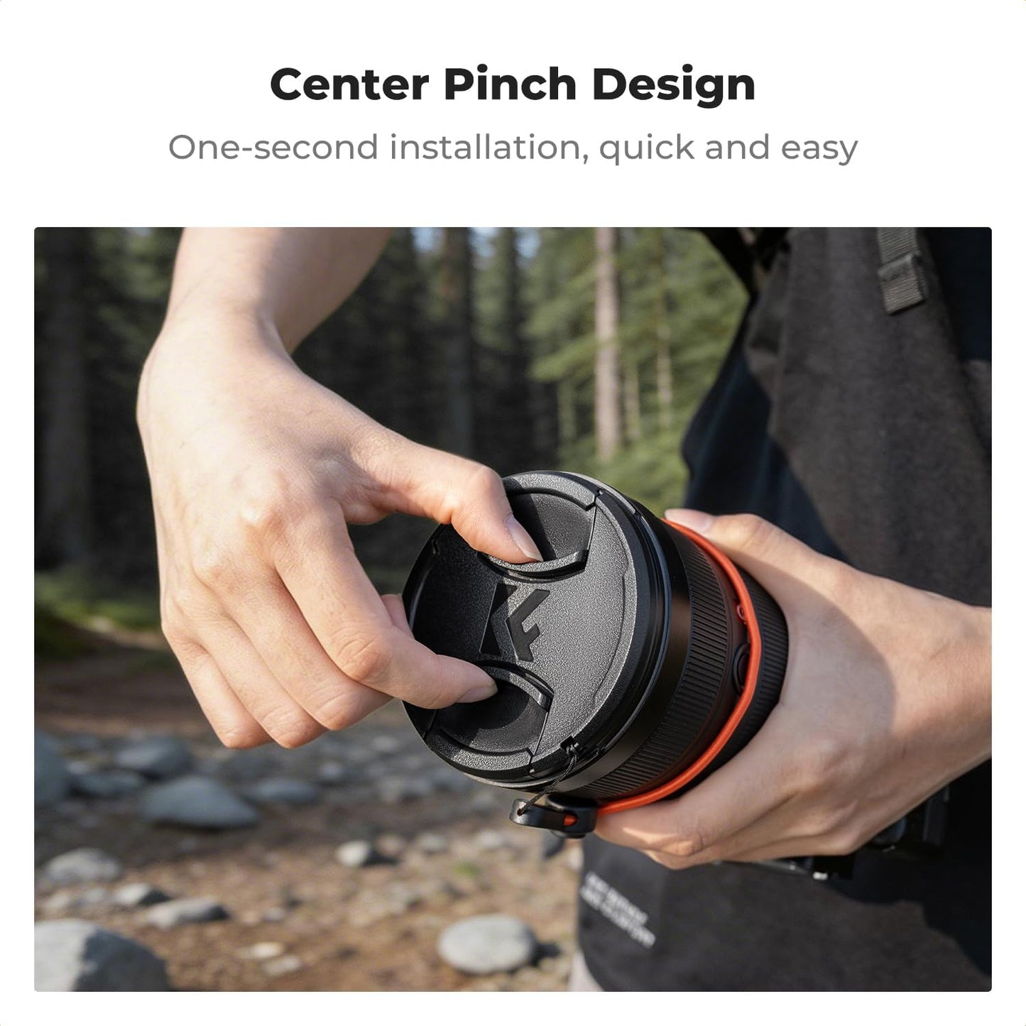 K&F CONCEPT 49mm 4-in-1 Pinch Lens Cap Cover, Center Lens Cover + Anti-Loss Keeper Leash + Microfiber Cleaning Cloth