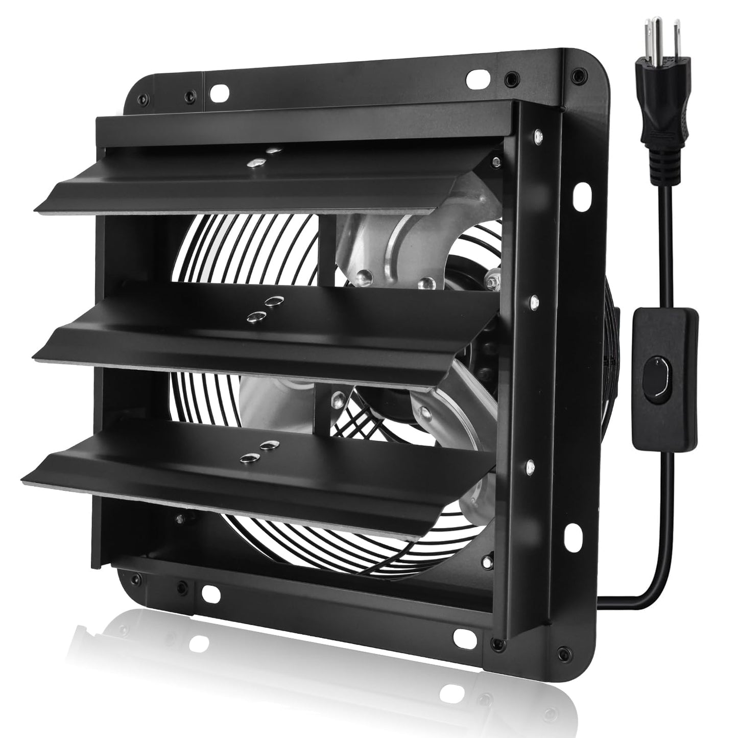 Criditpid 7 Inch Wall Shutter Exhaust Fan, Kitchen Exhaust Fan with ON/OFF Switch for Attic, Gable, Shed, Basement, Greenhouse, Garage Door Exhaust Fans, 576CFM, 1700RPM, Black