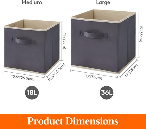Lifewit Storage Cubes - Foldable Fabric Baskets for Home Organization | 13-Inch Gray, 6-Pack