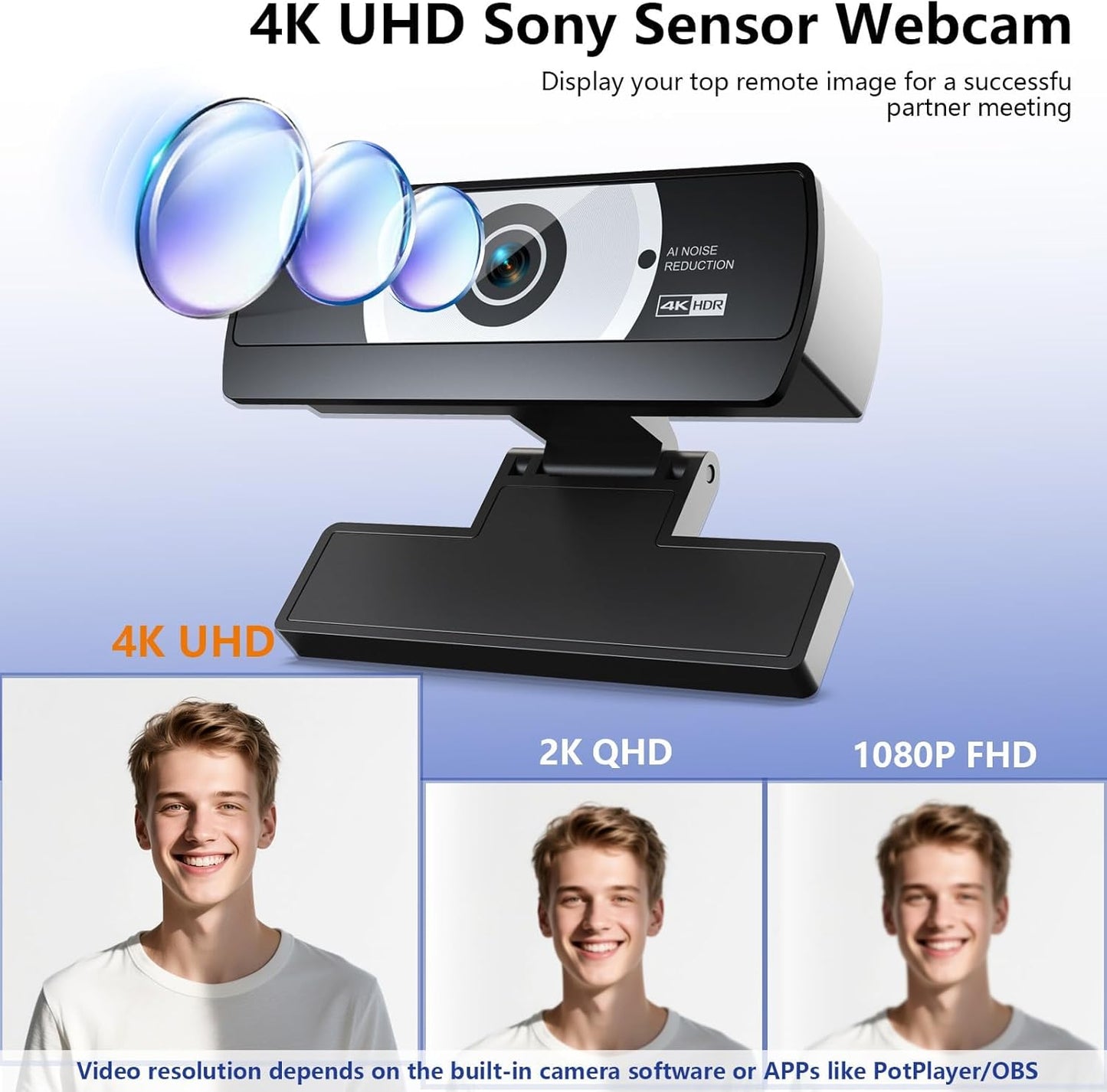 XOCLON 4K 4K 80 Webcam for PC - Ultra HD Computer Camera with PDAF Autofocus, AI Noise-Canceling Mic, USB Plug & Play