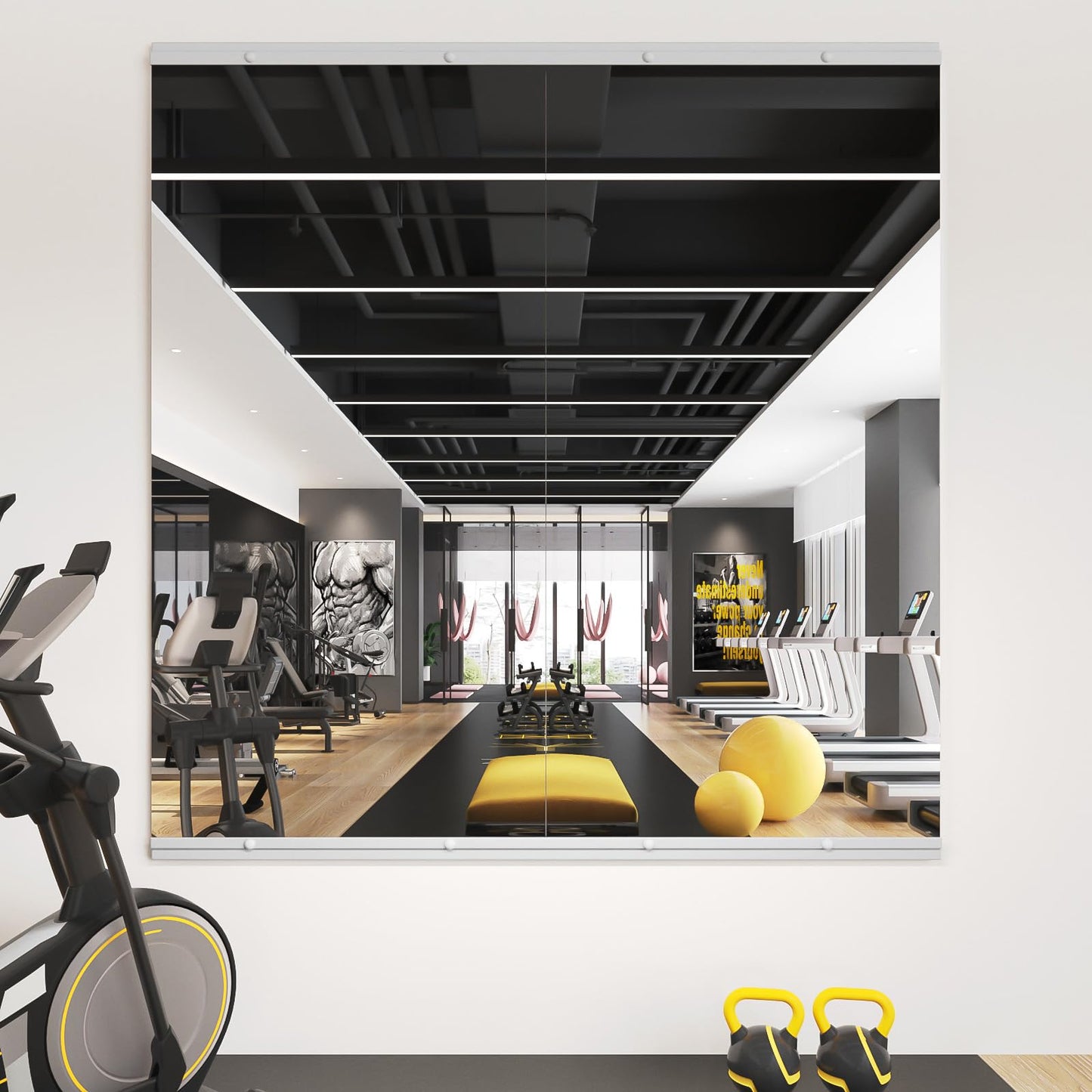 STAWDY Home Gym Mirror, 48X24 Inch - 2PCS Large Frameless Tempered Glass Full Body Wall Mounted Mirror for Yoga, Exercise, Dance Studio